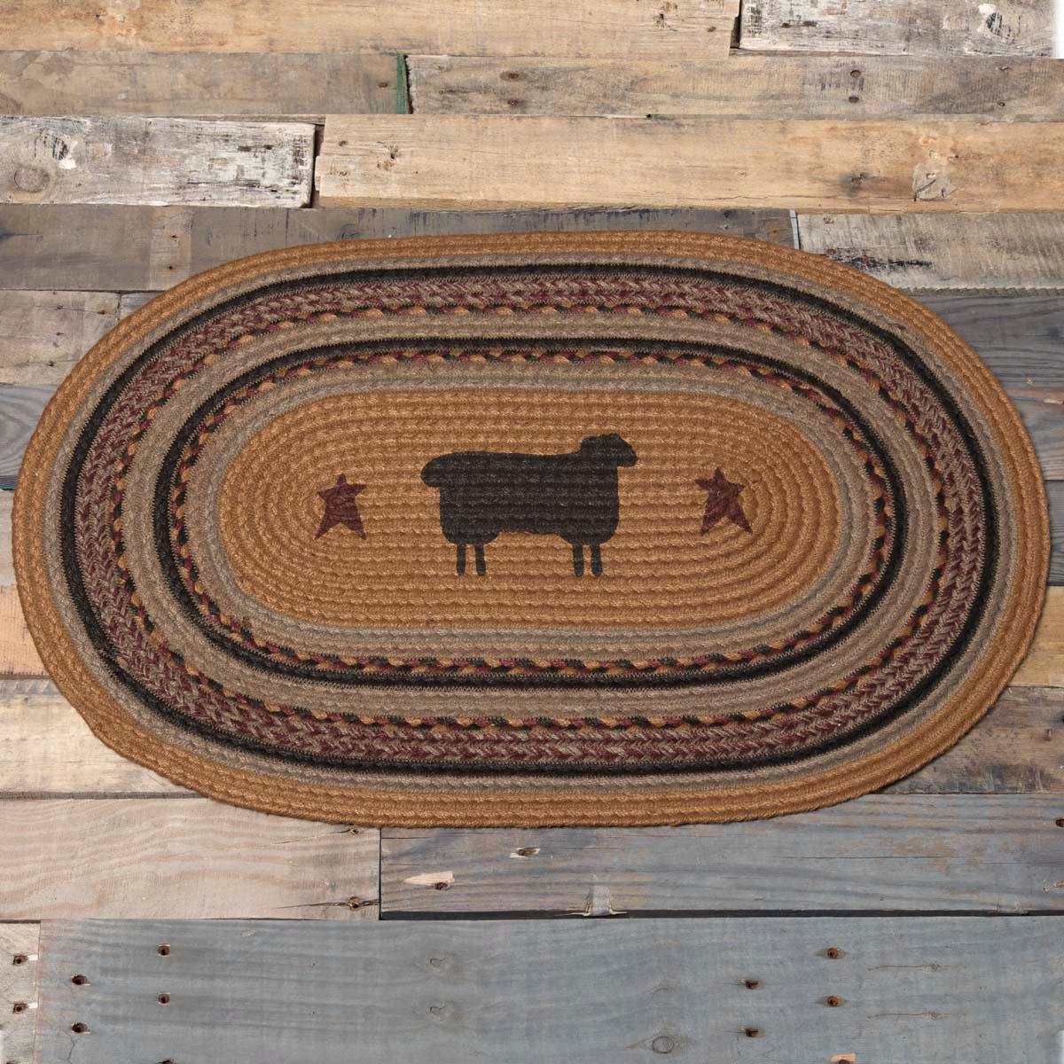 Heritage Farms Sheep Jute Braided Rug Oval 20"x30" with Rug Pad VHC Brands - The Fox Decor