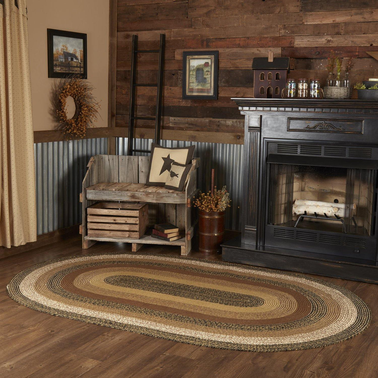 Kettle Grove Jute Braided Rug Oval 5'x8' with Rug Pad VHC Brands - The Fox Decor