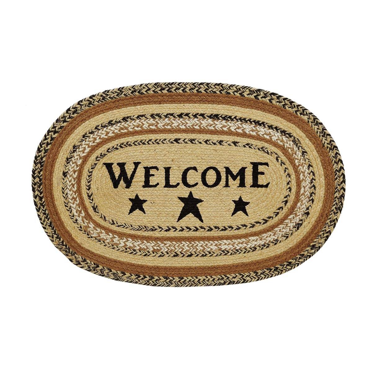 Kettle Grove Jute Rug Oval Stencil Star Welcome 20"x30" with Rug Pad VHC Brands - The Fox Decor