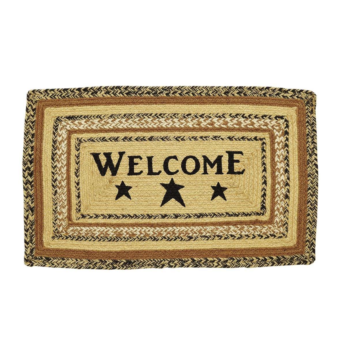 Kettle Grove Jute Braided Rug Rect Stencil Welcome 20"x30" with Rug Pad VHC Brands - The Fox Decor