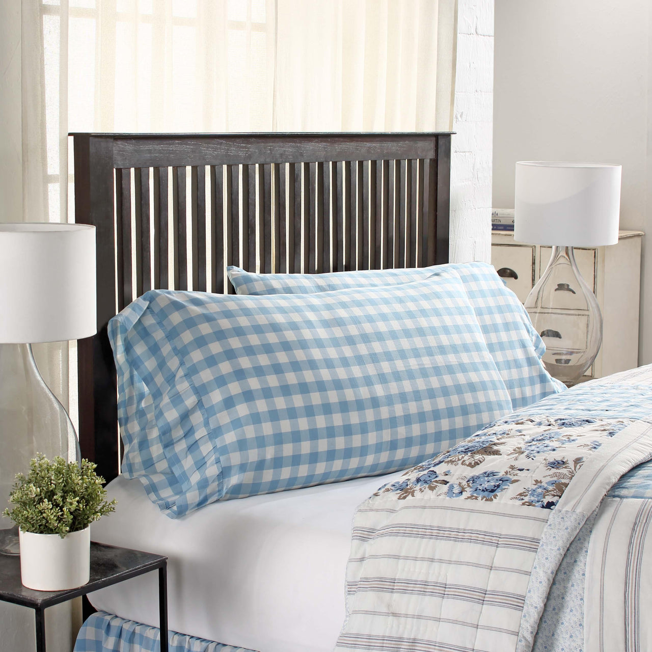 Annie Buffalo Blue Check King Pillow Case Set of 2 21x36+4 VHC Brands - The Fox Decor