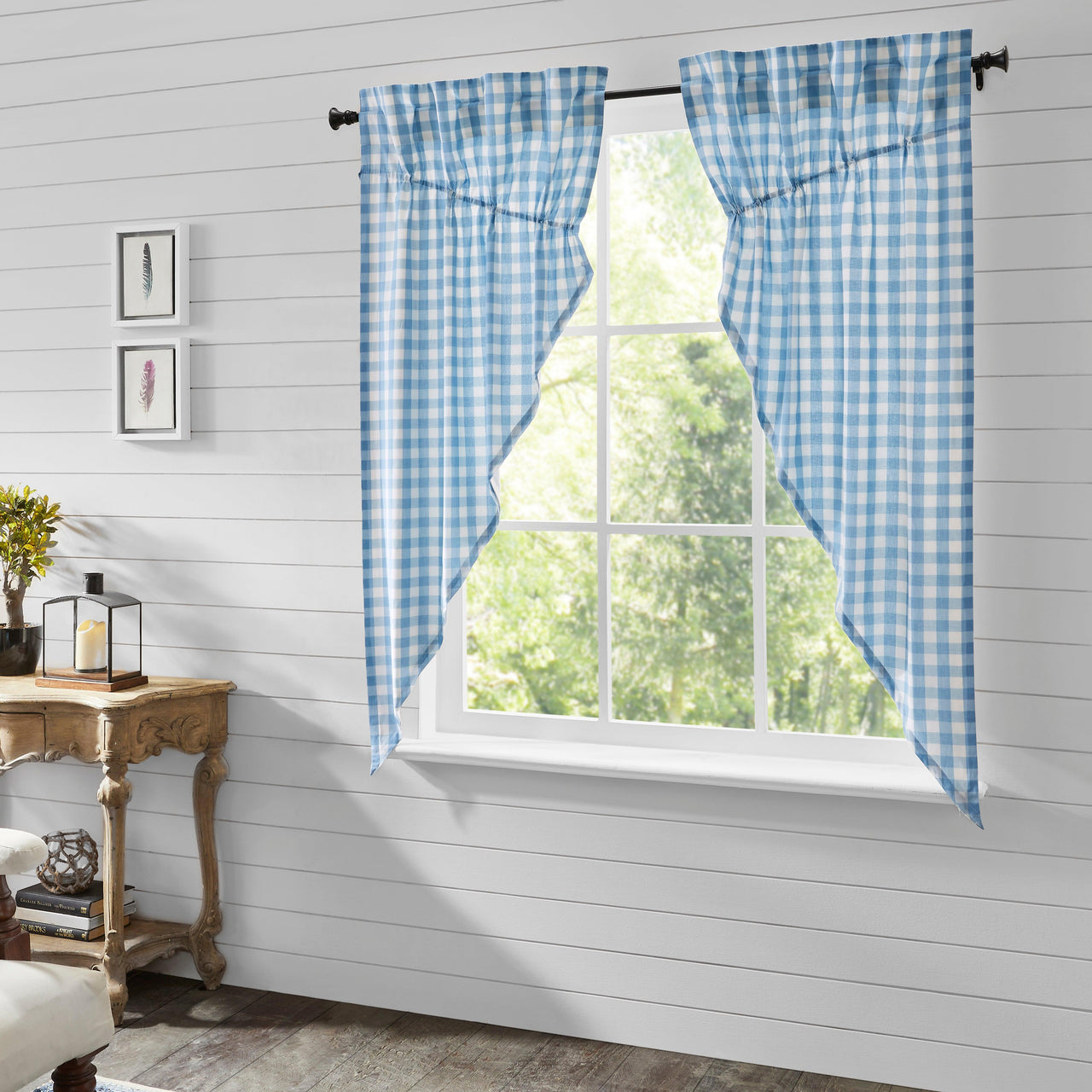 Annie Buffalo Blue Check Prairie Short Panel Set of 2 63x36x18 VHC Brands - The Fox Decor