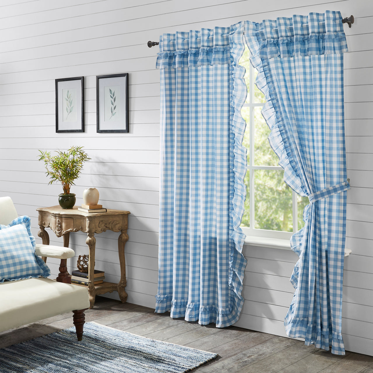 Annie Buffalo Blue Check Ruffled Panel Set of 2 84x40 VHC Brands
