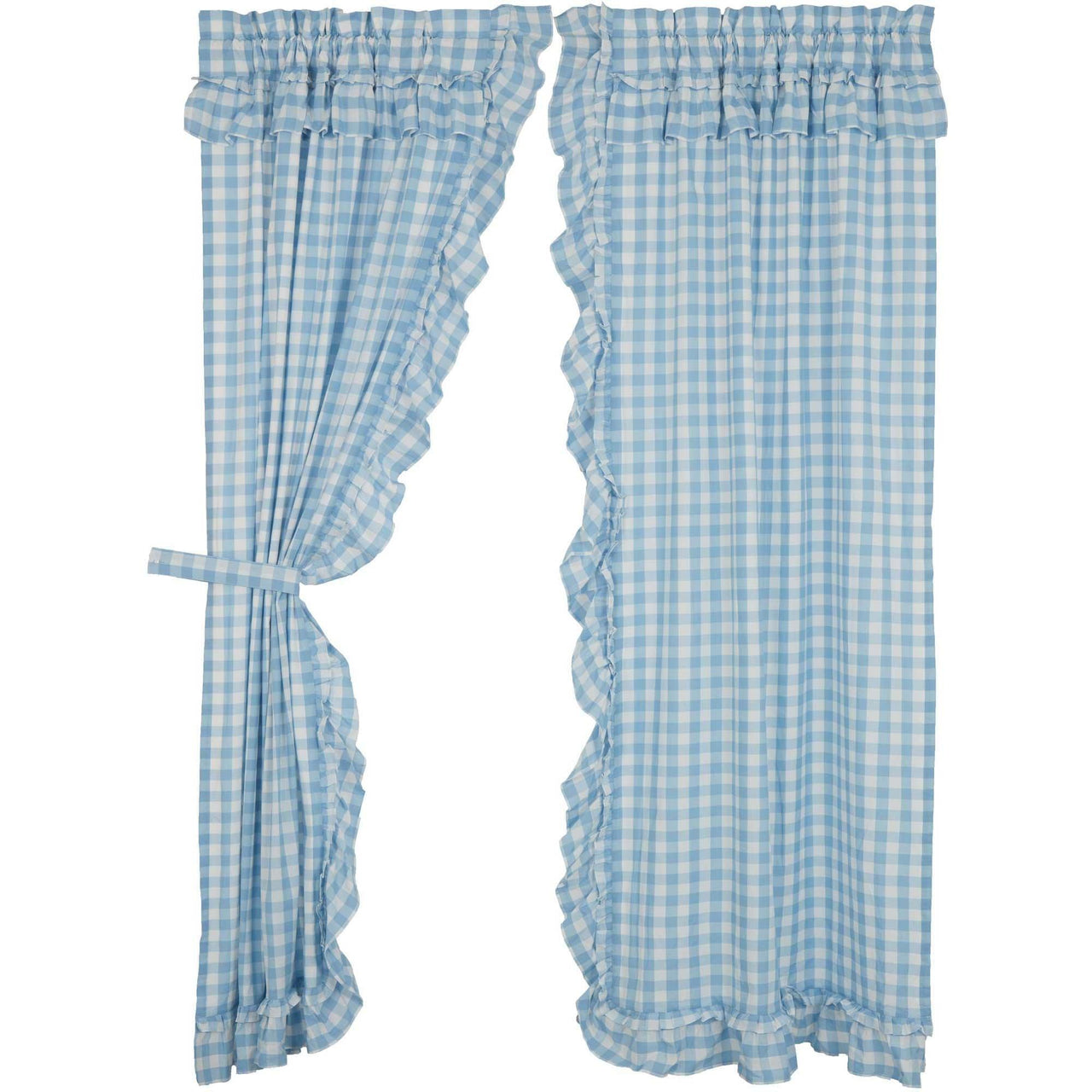 Annie Buffalo Blue Check Ruffled Panel Set of 2 84x40 VHC Brands - The Fox Decor