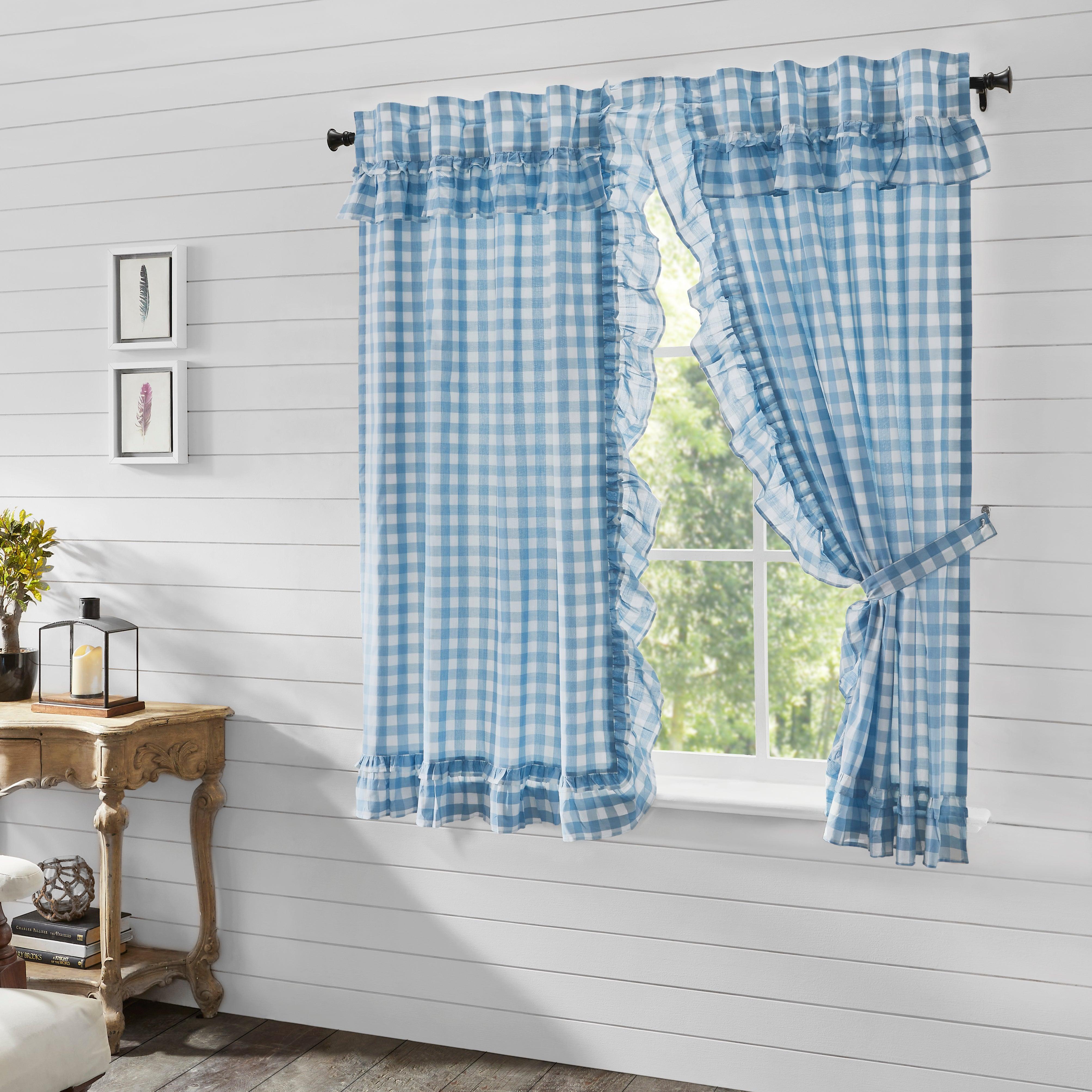 Annie Buffalo Blue Check Ruffled Short Panel Set of 2 63x36 VHC Brands - The Fox Decor