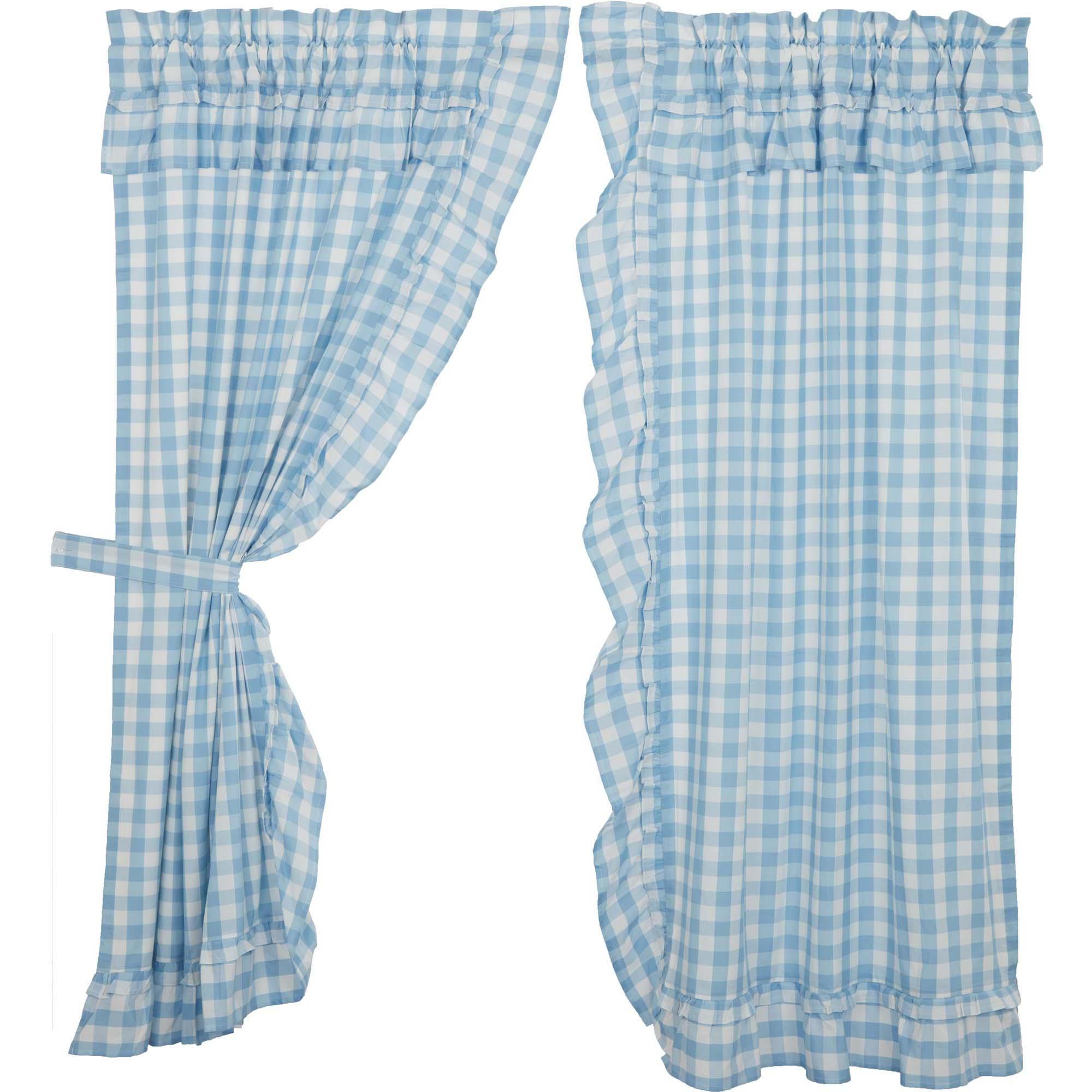 Annie Buffalo Blue Check Ruffled Short Panel Set of 2 63x36 VHC Brands - The Fox Decor