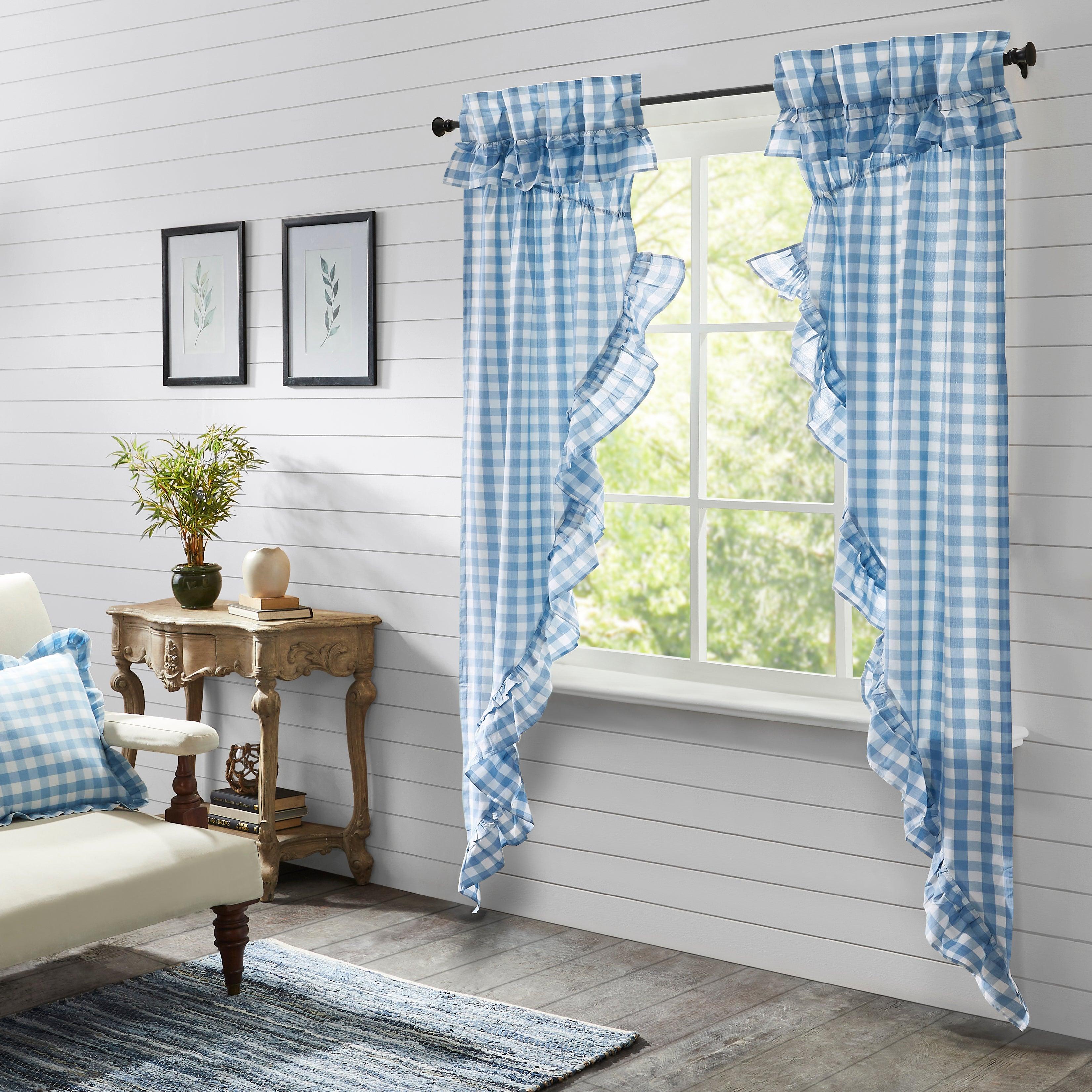 Annie Buffalo Blue Check Ruffled Prairie Long Panel Set of 2 84x36x18 VHC Brands - The Fox Decor