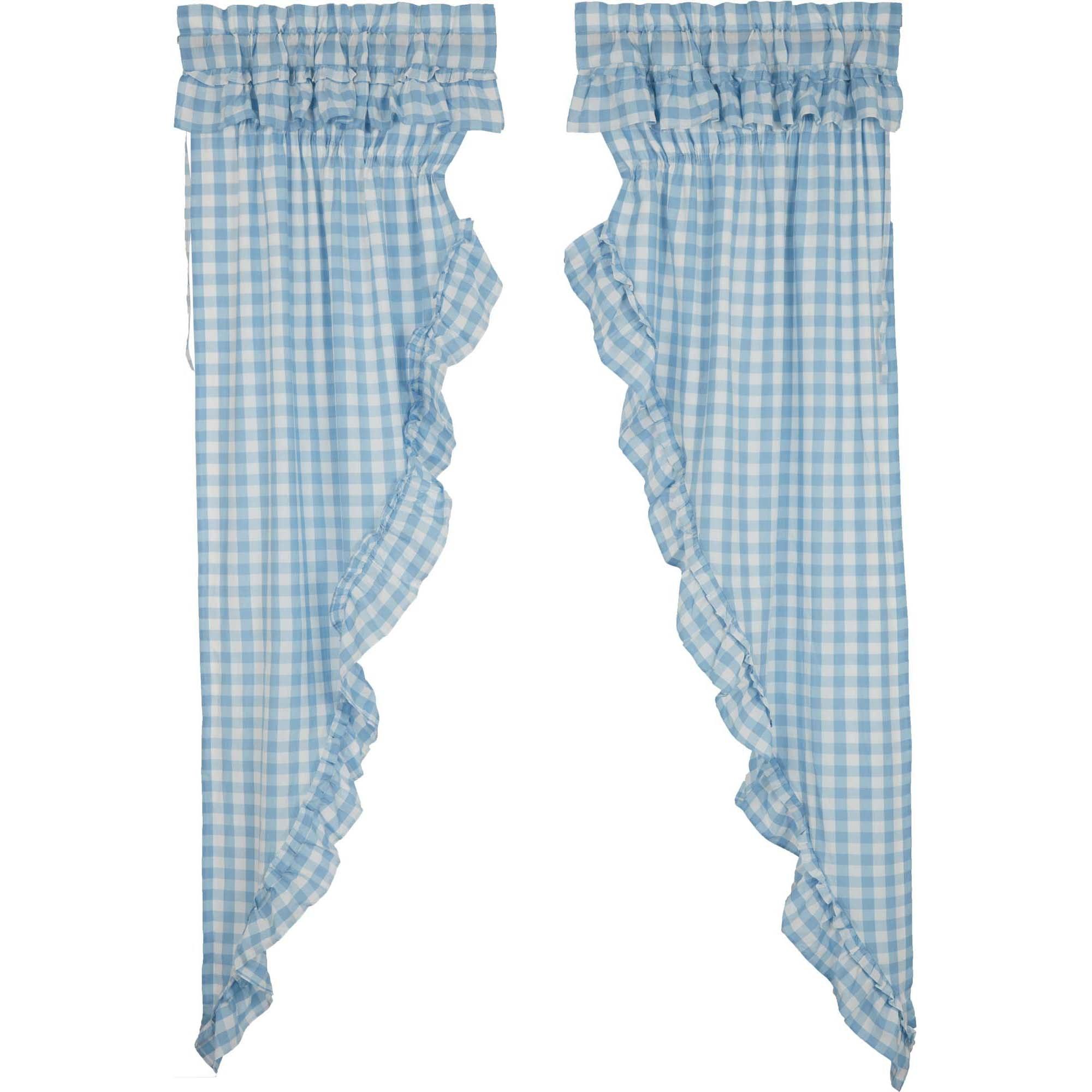 Annie Buffalo Blue Check Ruffled Prairie Long Panel Set of 2 84x36x18 VHC Brands - The Fox Decor