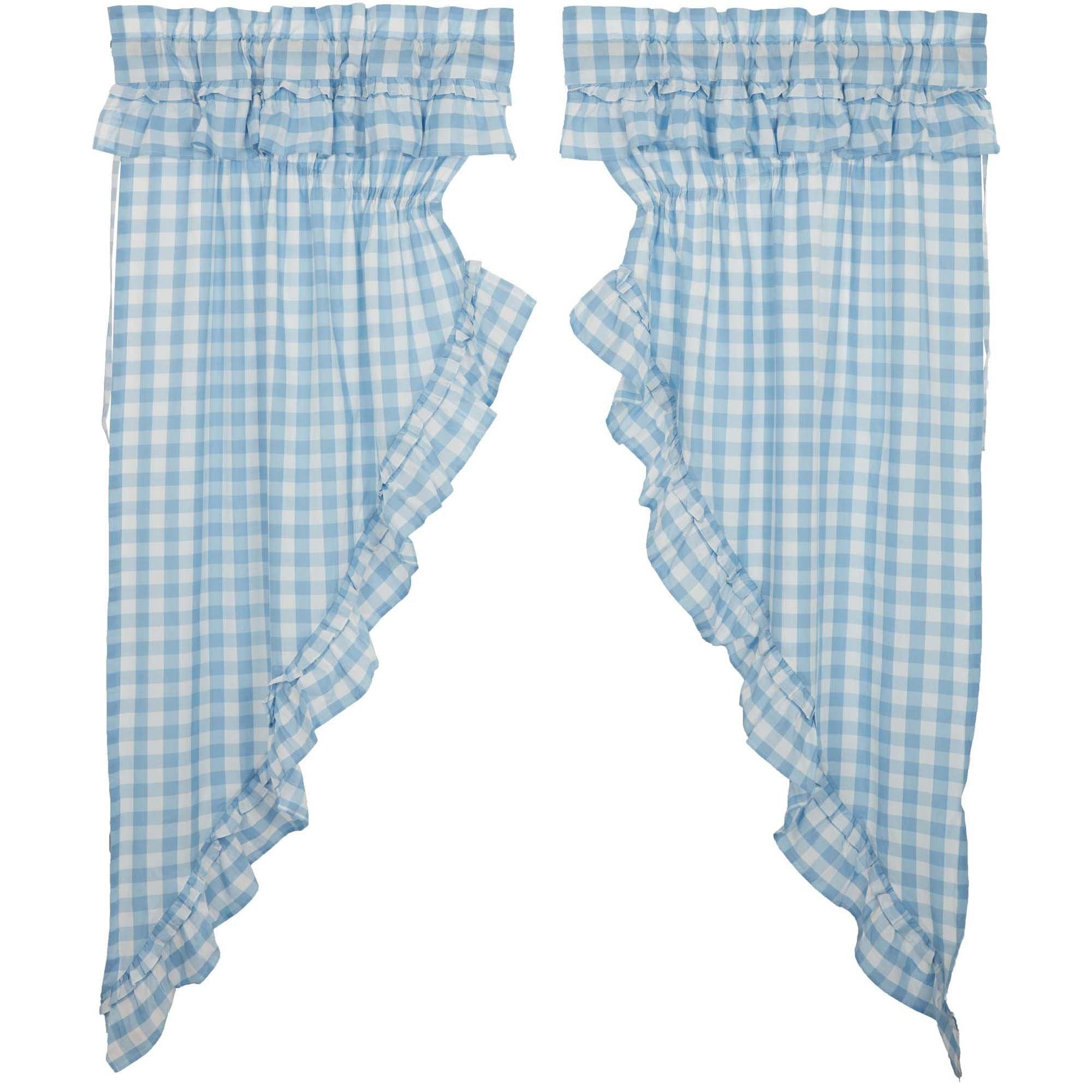 Annie Buffalo Blue Check Ruffled Prairie Short Panel Set of 2 63x36x18 VHC Brands - The Fox Decor