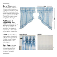 Thumbnail for Annie Buffalo Blue Check Ruffled Prairie Swag Set of 2 36x36x18 VHC Brands