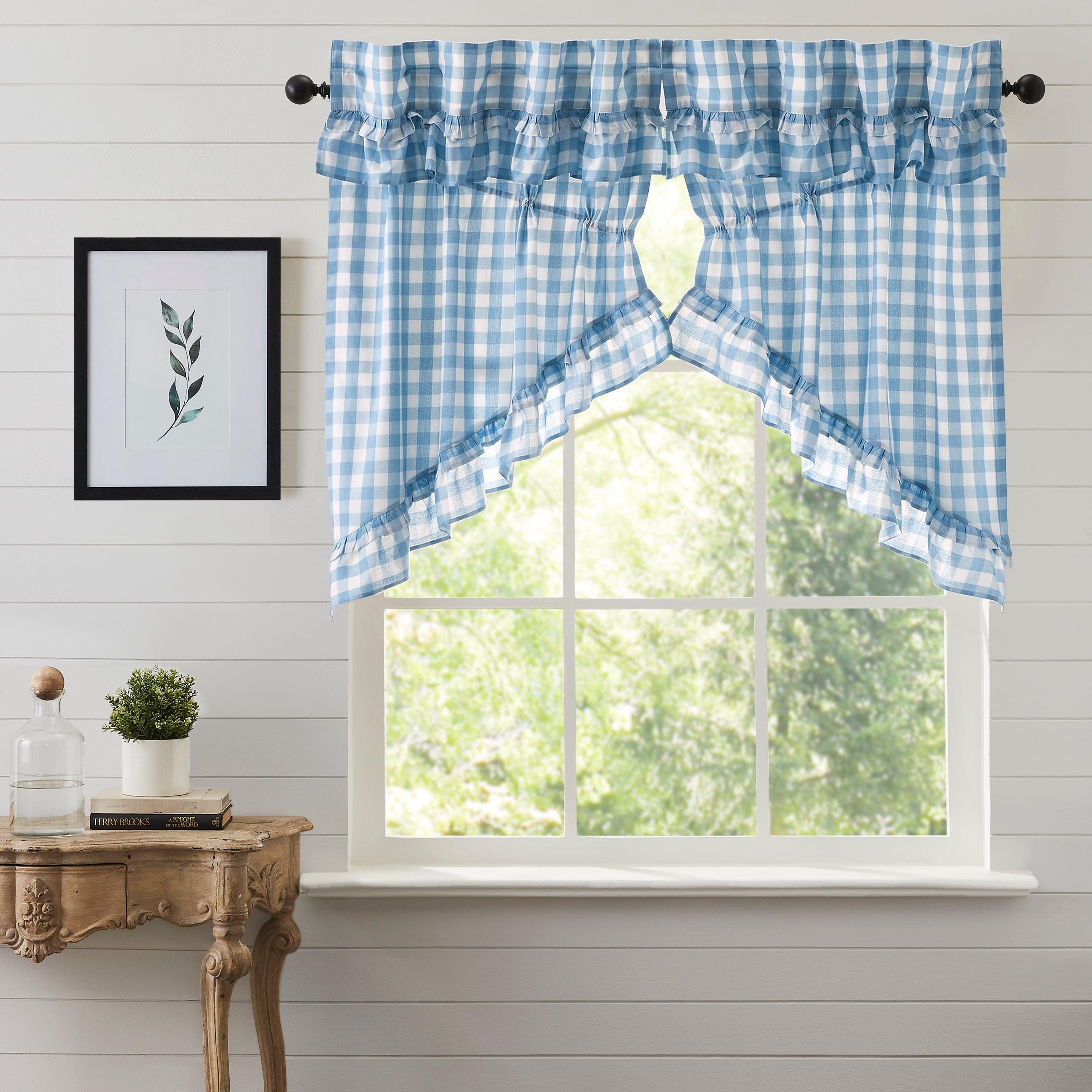 Annie Buffalo Blue Check Ruffled Prairie Swag Set of 2 36x36x18 VHC Brands - The Fox Decor
