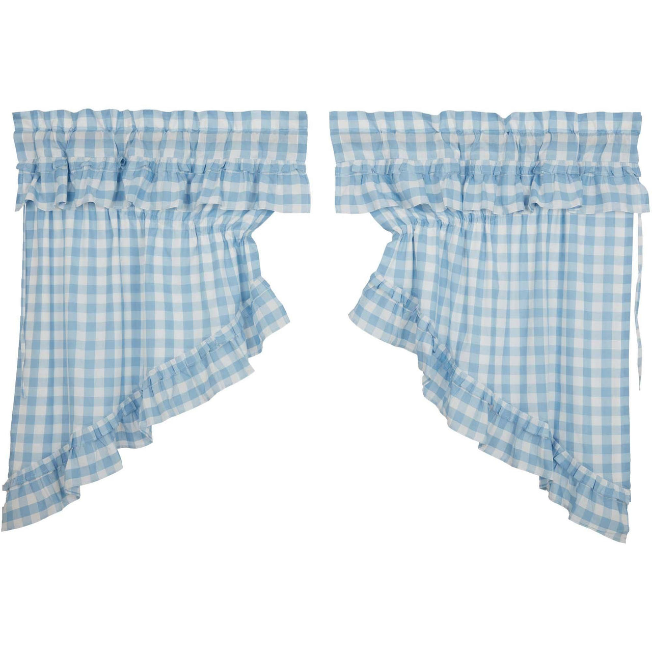 Annie Buffalo Blue Check Ruffled Prairie Swag Set of 2 36x36x18 VHC Brands