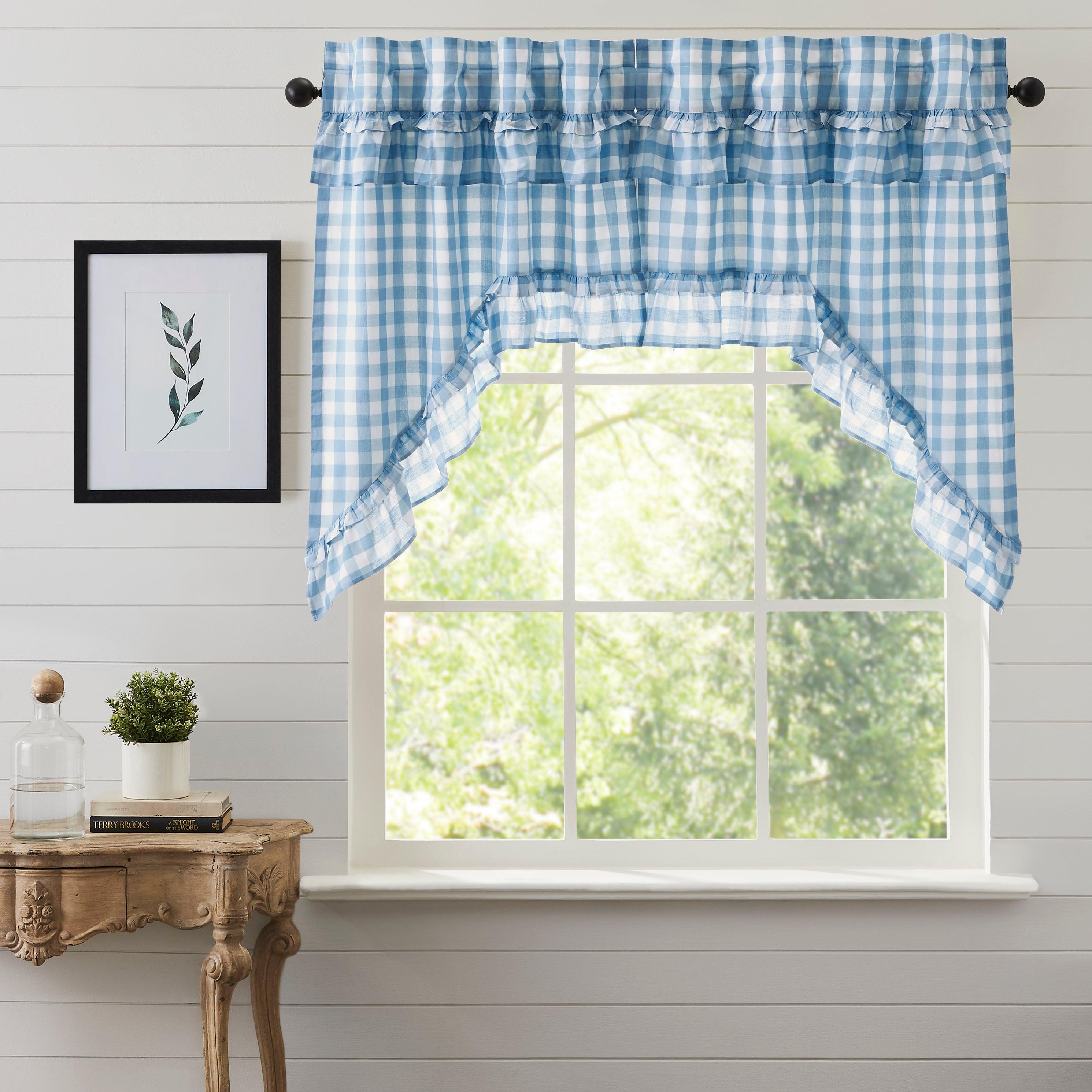 Annie Buffalo Blue Check Ruffled Swag Set of 2 36x36x16 VHC Brands - The Fox Decor