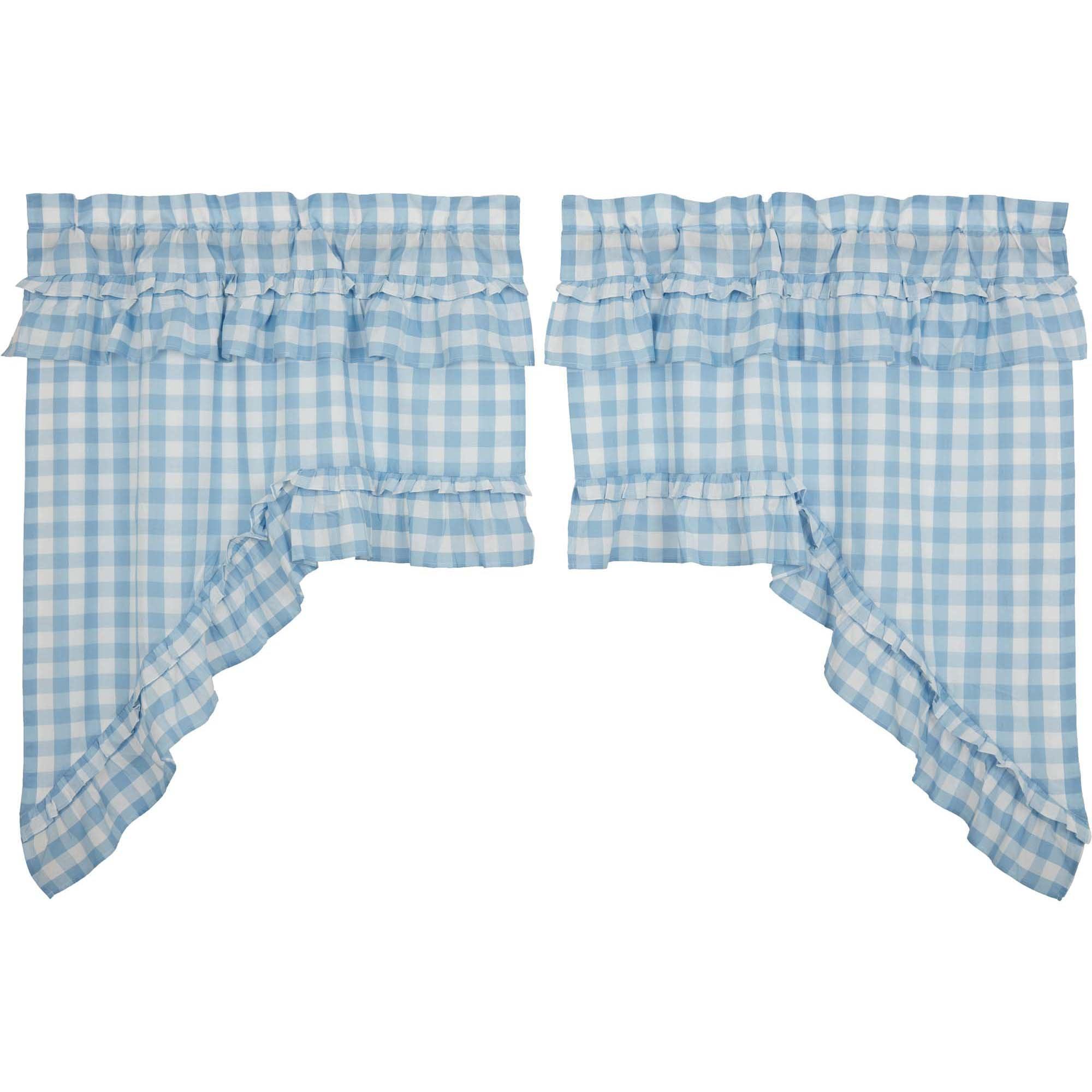Annie Buffalo Blue Check Ruffled Swag Set of 2 36x36x16 VHC Brands - The Fox Decor