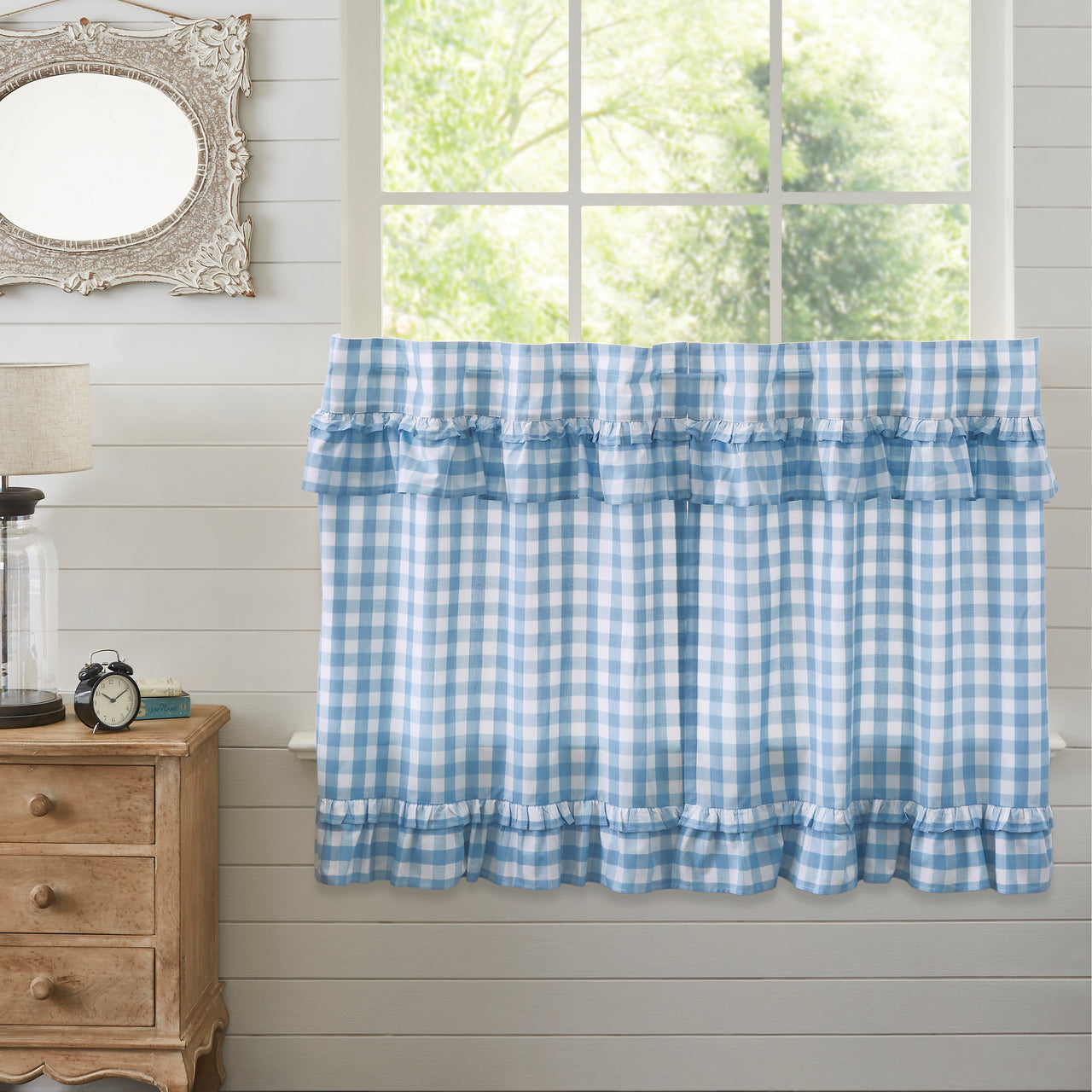 Annie Buffalo Blue Check Ruffled Tier Set of 2 L36xW36 VHC Brands