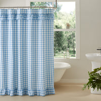Thumbnail for Annie Buffalo Blue Check Ruffled Shower Curtain 72x72 VHC Brands