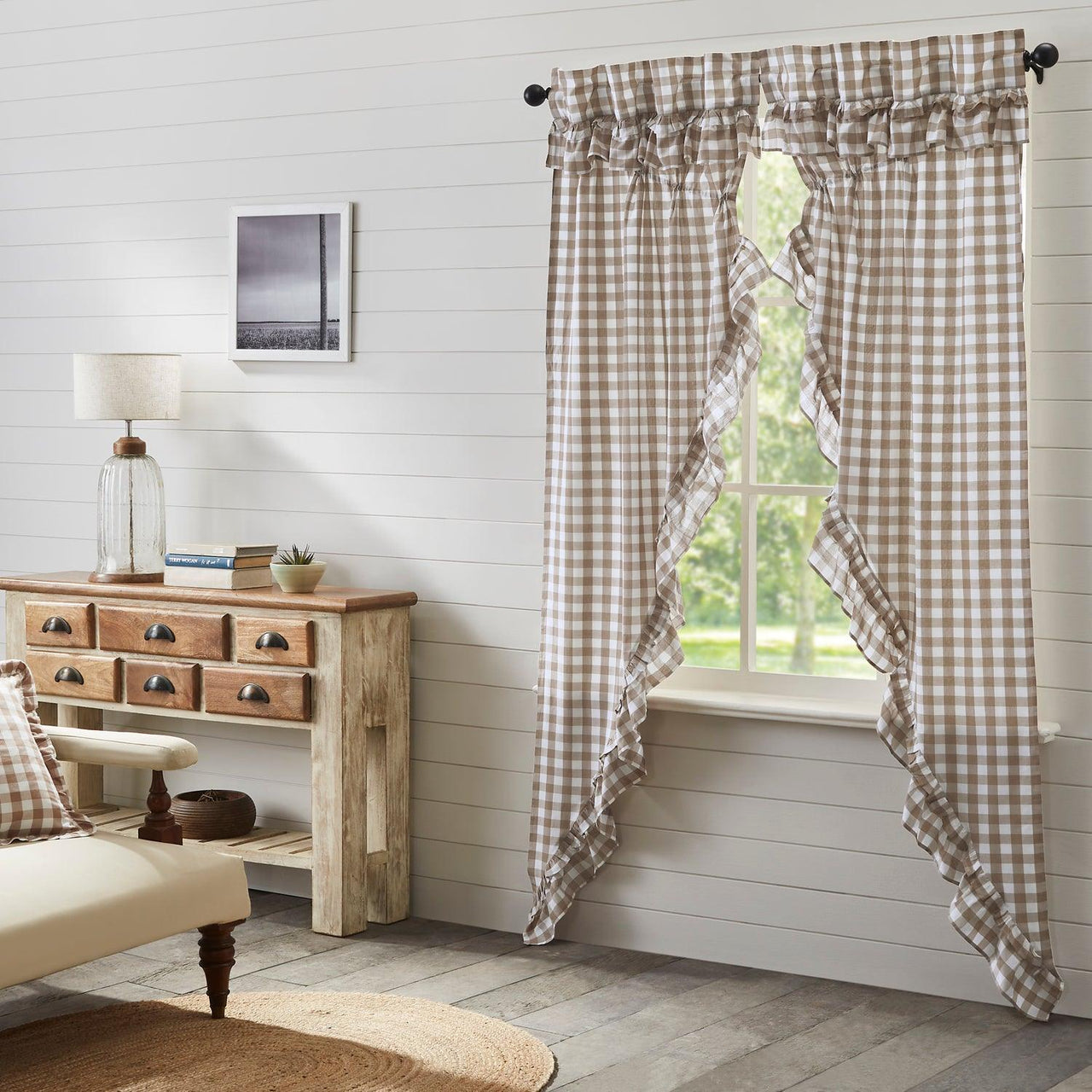 Annie Buffalo Portabella Check Ruffled Prairie Long Panel Set of 2 84x36x18 VHC Brands - The Fox Decor