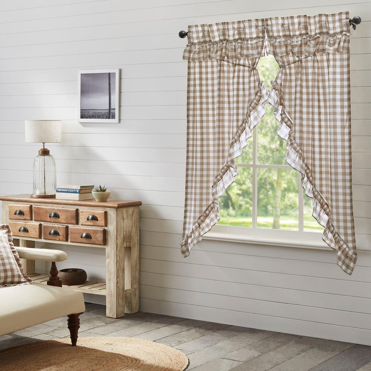 Annie Buffalo Portabella Check Ruffled Prairie Short Panel Set of 2 63x36x18 VHC Brands - The Fox Decor