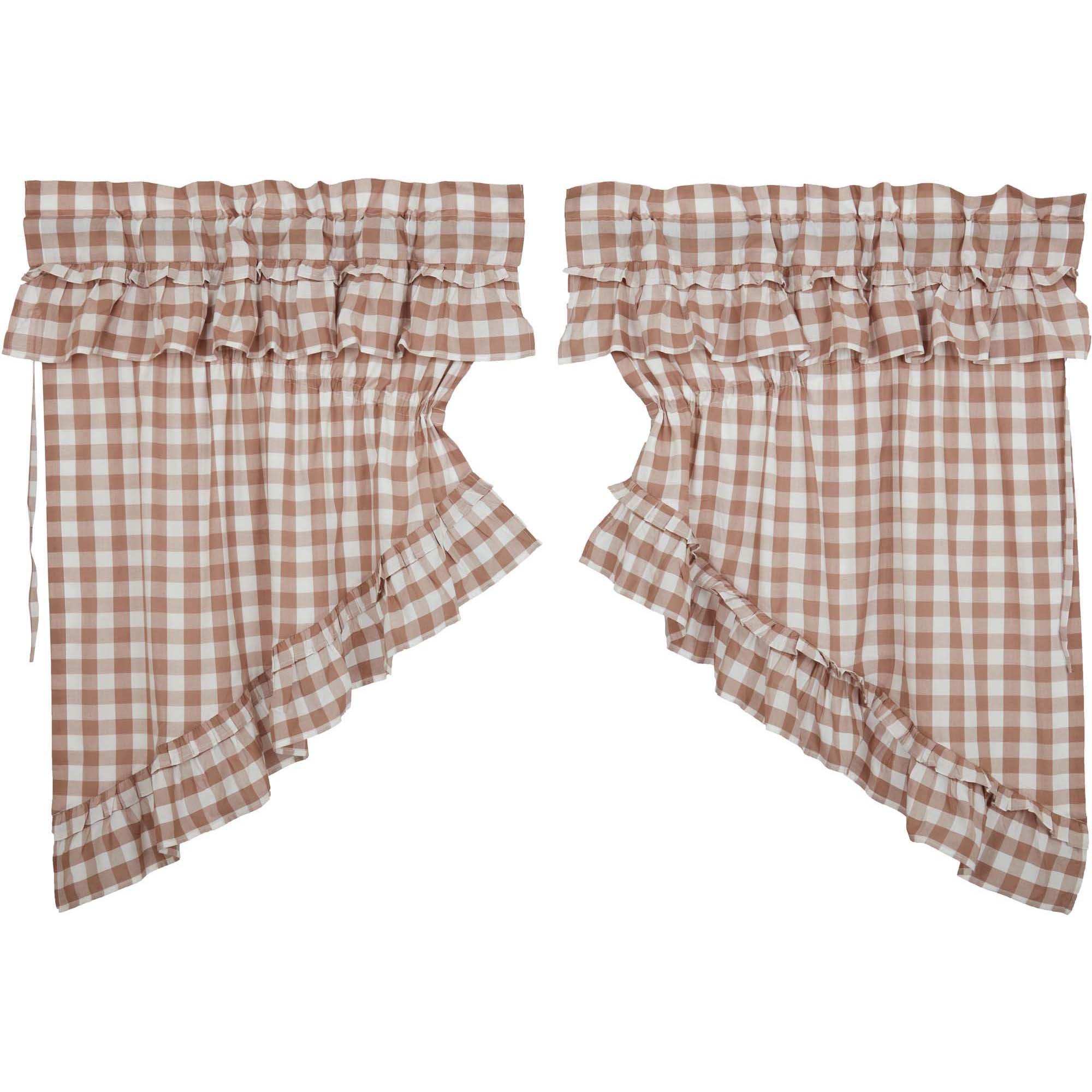 Annie Buffalo Portabella Check Ruffled Prairie Swag Set of 2 36x36x18 VHC Brands - The Fox Decor