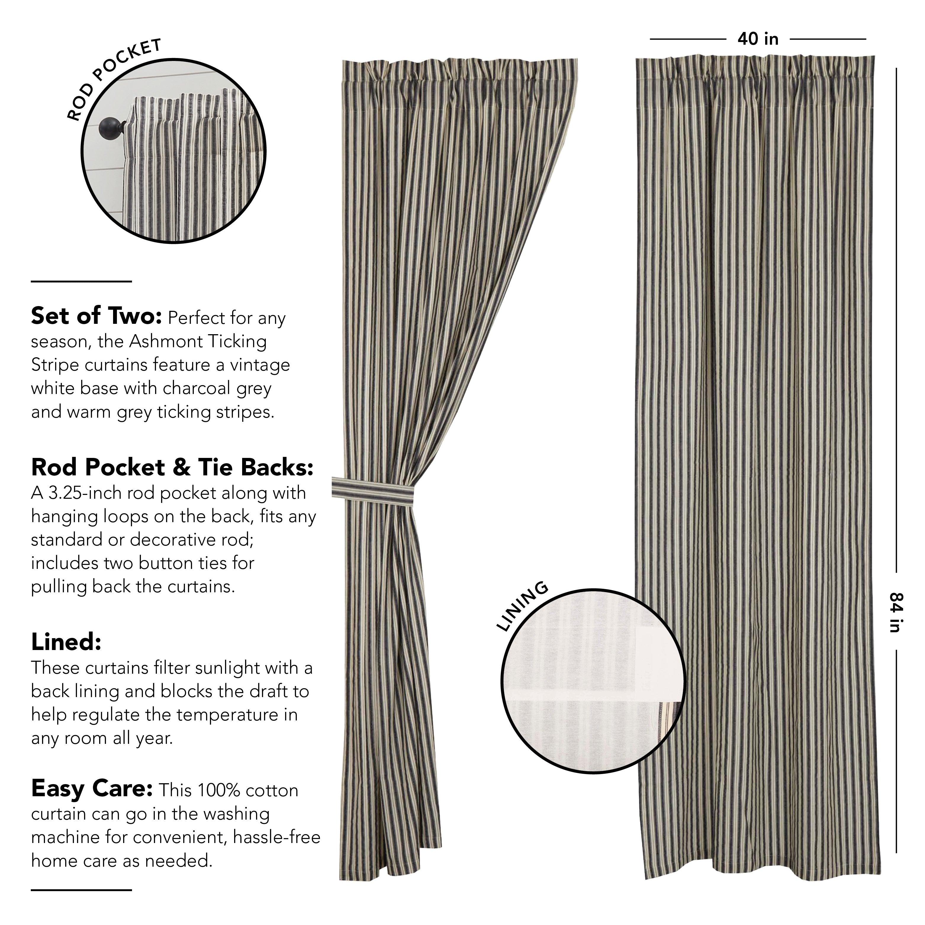 Ashmont Ticking Stripe Panel Set of 2 84x40 VHC Brands - The Fox Decor