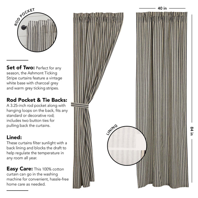 Ashmont Ticking Stripe Panel Set of 2 84x40 VHC Brands - The Fox Decor