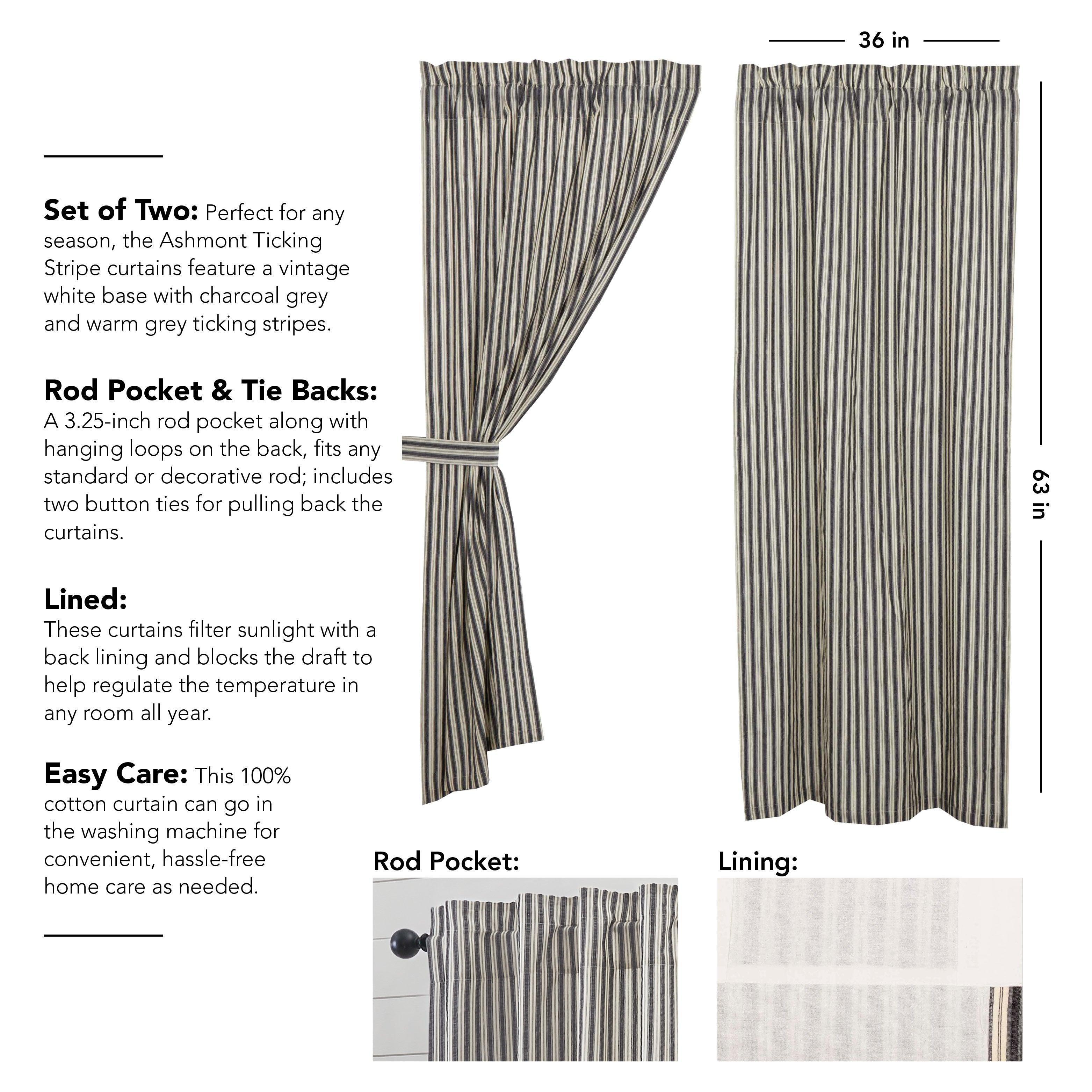 Ashmont Ticking Stripe Short Panel Set of 2 63x36 VHC Brands - The Fox Decor