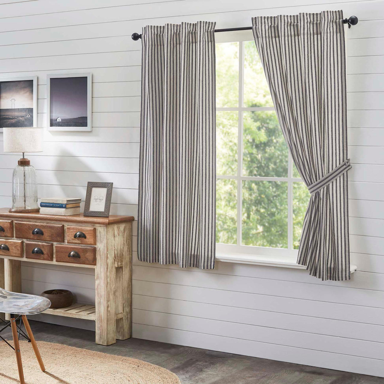 Ashmont Ticking Stripe Short Panel Set of 2 63x36 VHC Brands - The Fox Decor