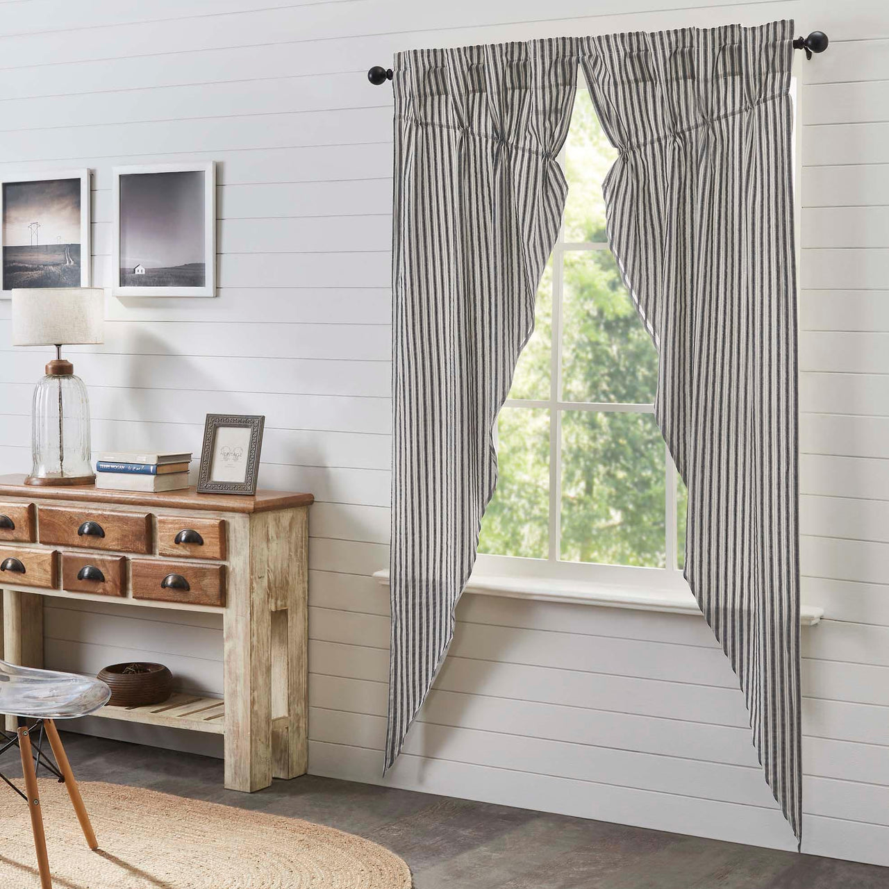 Ashmont Ticking Stripe Prairie Long Panel Set of 2 84x36x18 VHC Brands - The Fox Decor