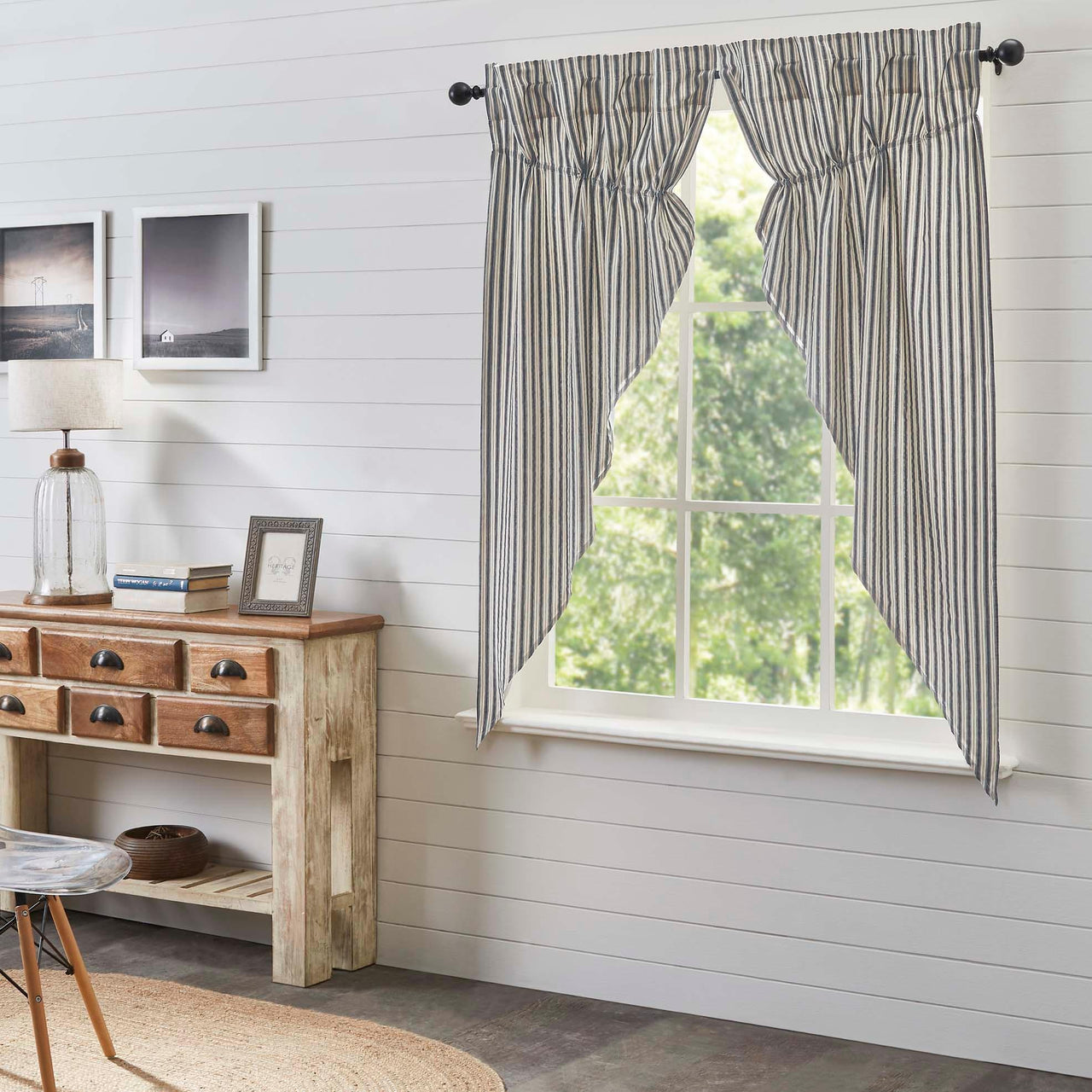 Ashmont Ticking Stripe Prairie Short Panel Set of 2 63x36x18 VHC Brands - The Fox Decor