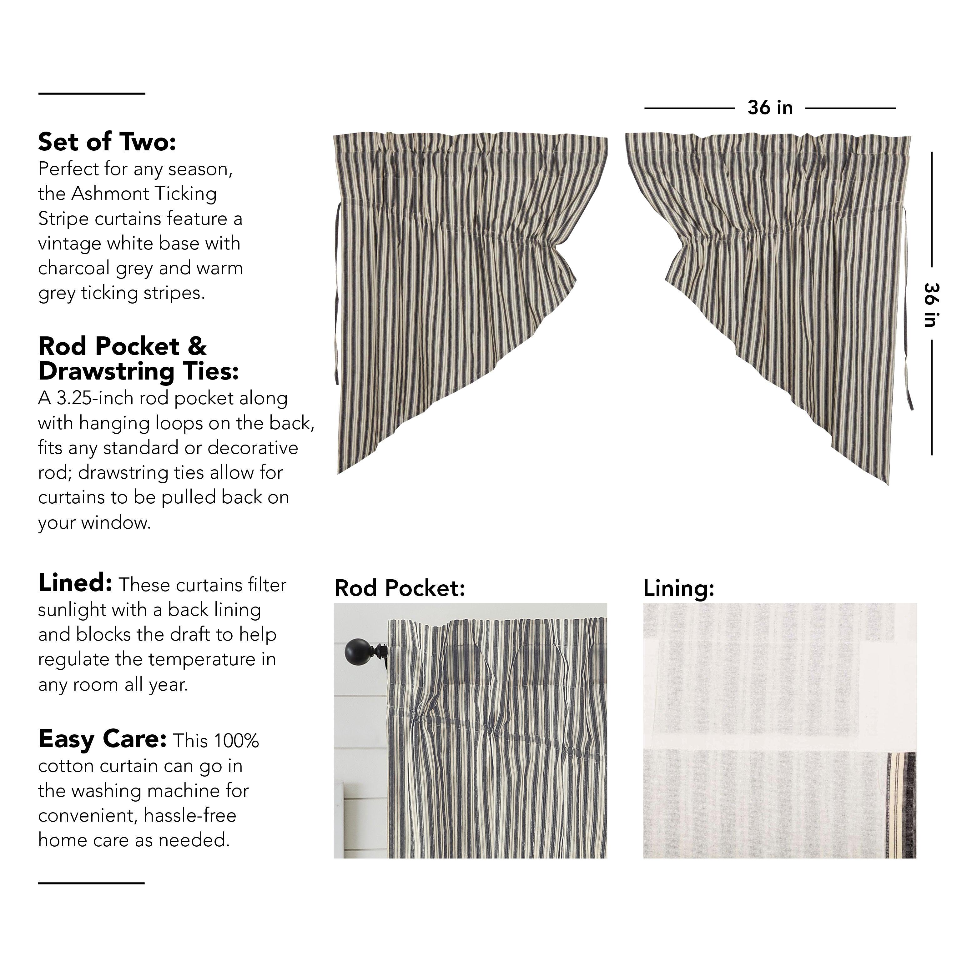 Ashmont Ticking Stripe Prairie Swag Set of 2 36x36x18 VHC Brands - The Fox Decor