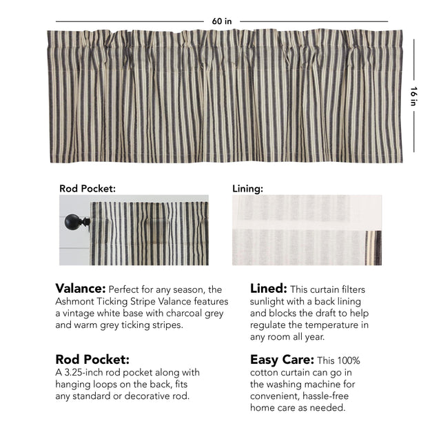 Ashmont Ticking Stripe Valance 16x60 VHC Brands - The Fox Decor