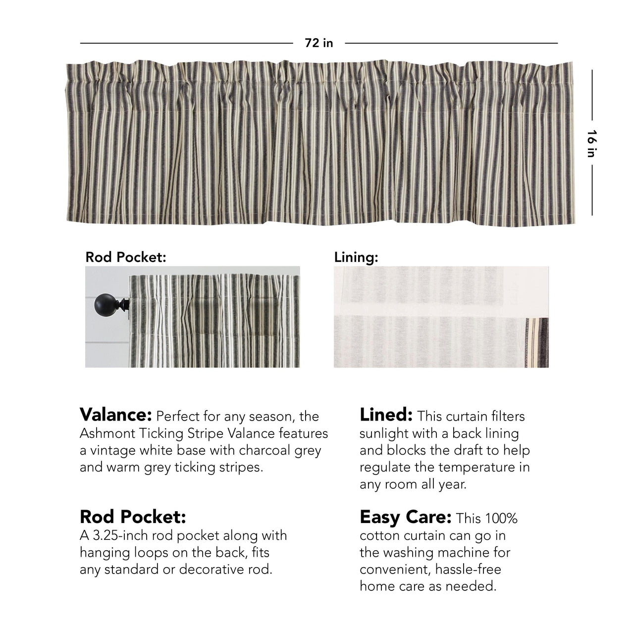 Ashmont Ticking Stripe Valance 16x72 VHC Brands - The Fox Decor