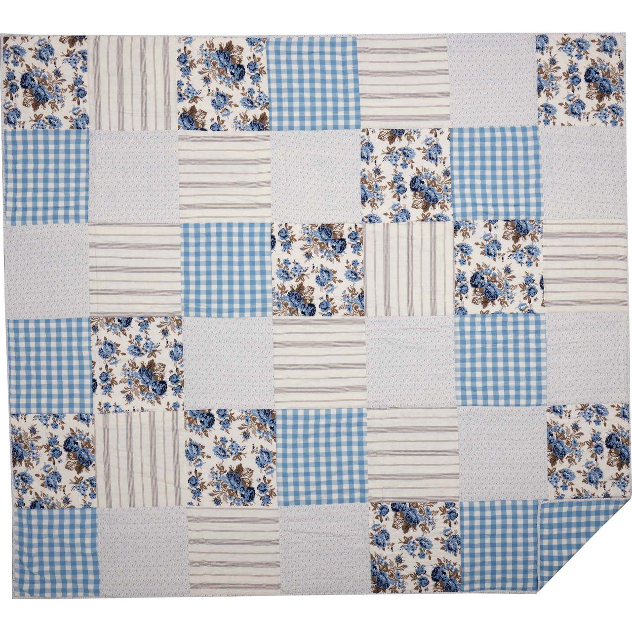 Annie Blue Floral Patch King Quilt 105Wx95L VHC Brands