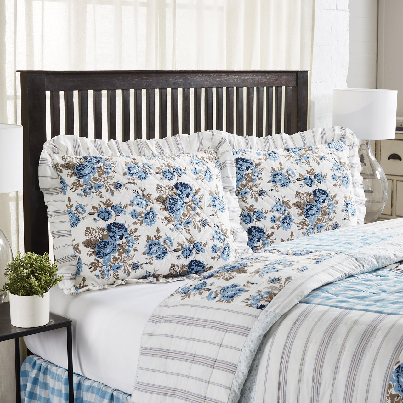 Annie Blue Floral Ruffled Standard Sham 21x27 VHC Brands - The Fox Decor