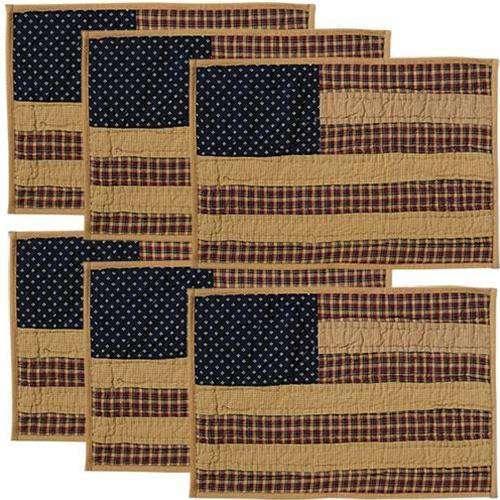 6/Set, Patriotic Patch Quilted Placemats, 12x18 Tabletop CWI+ 