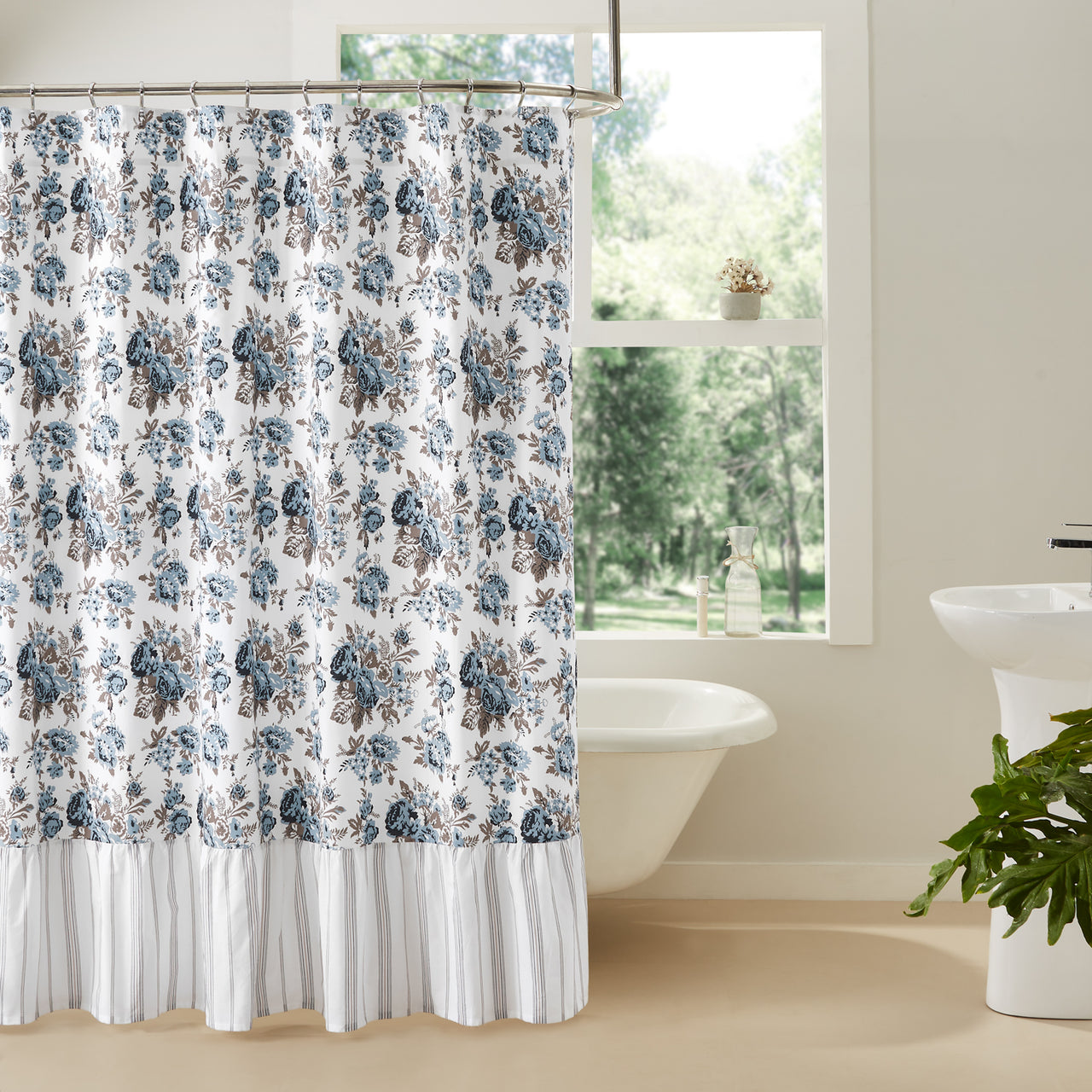 Annie Blue Floral Ruffled Shower Curtain 72x72 VHC Brands