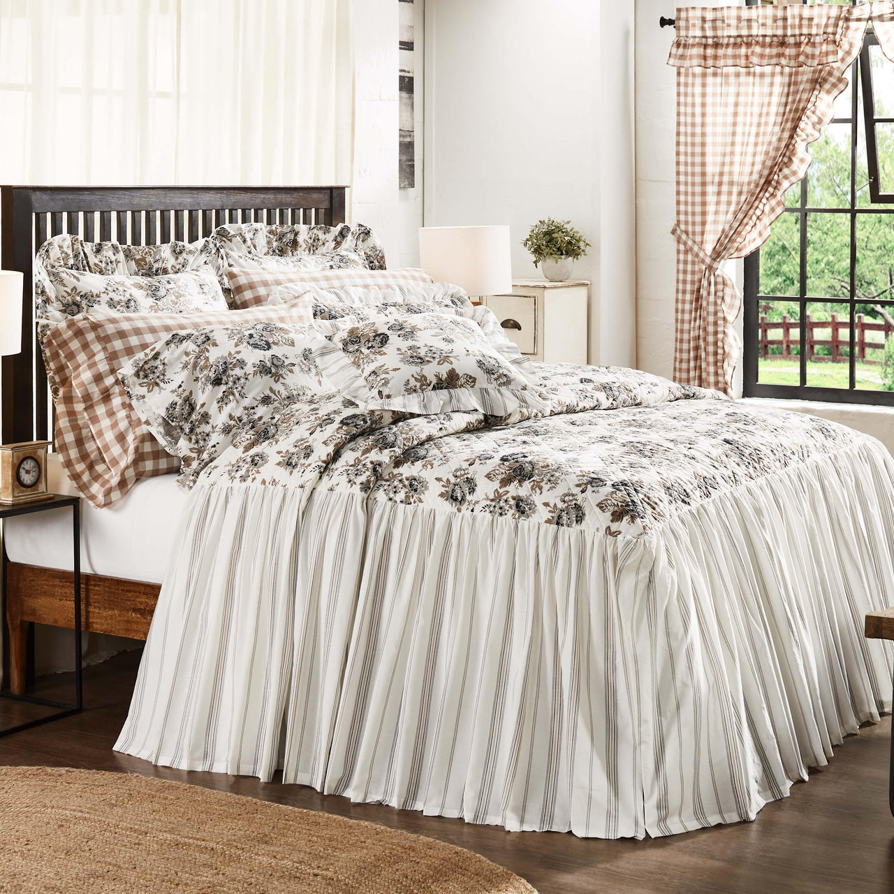 Annie Portabella Floral Ruffled California King Coverlet 84x72+27 VHC Brands