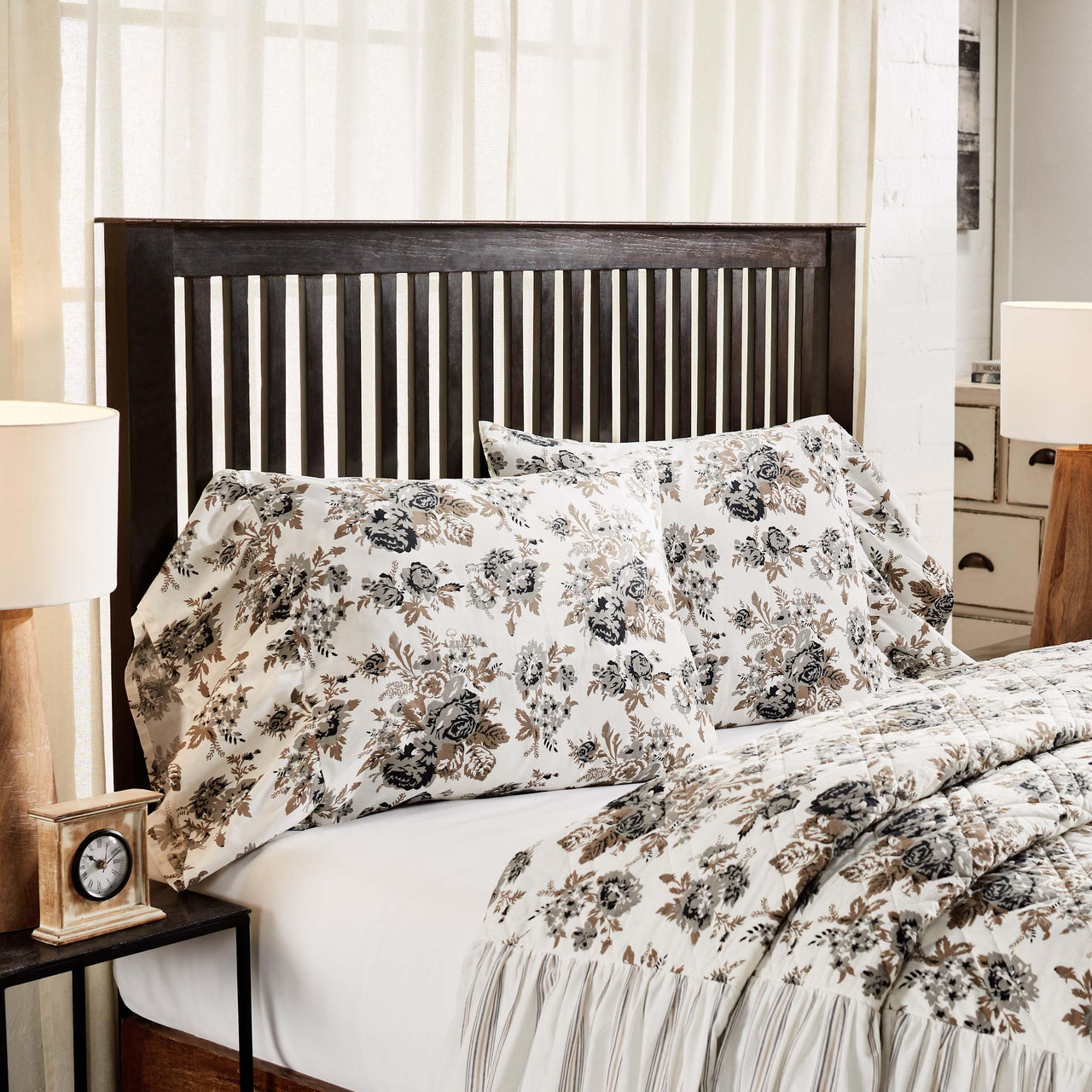 Annie Portabella Floral Ruffled Standard Pillow Case Set of 2 21x26+8 VHC Brands - The Fox Decor