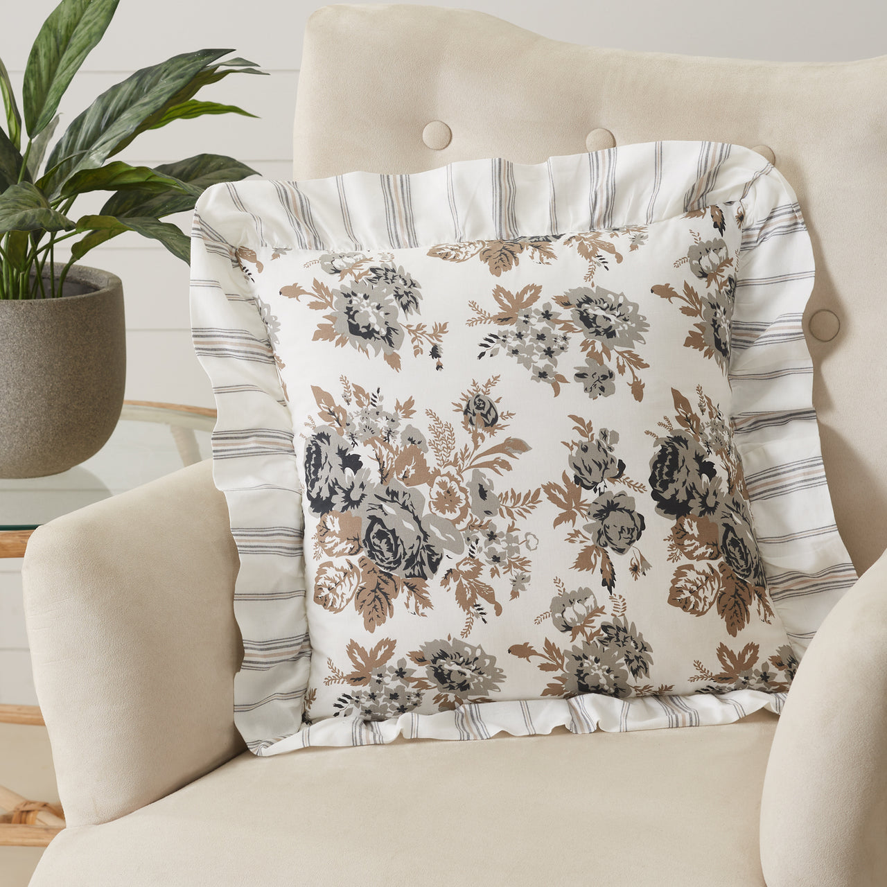 Annie Portabella Floral Ruffled Pillow 18x18 VHC Brands