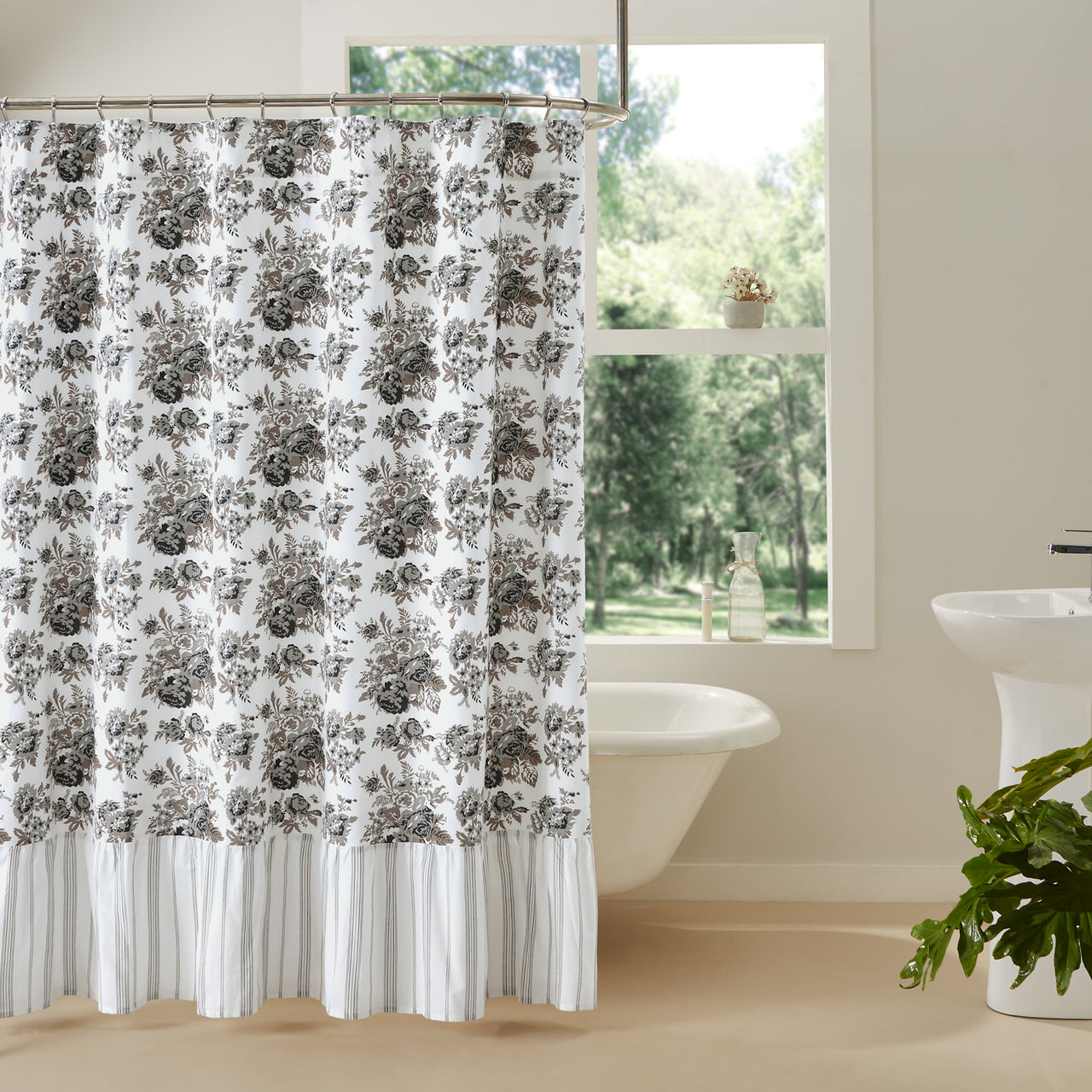 Annie Portabella Floral Ruffled Shower Curtain 72x72 VHC Brands