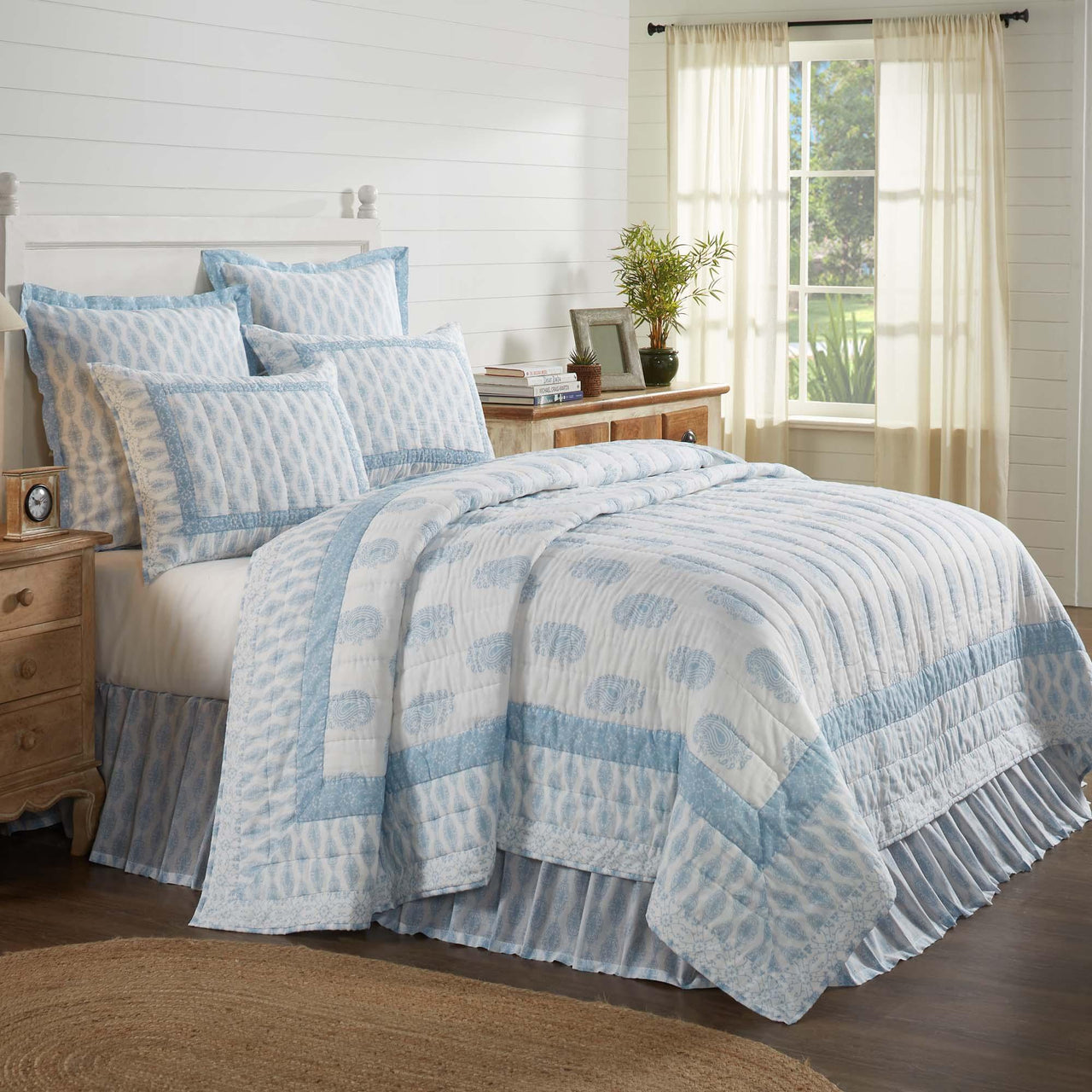 Avani Blue Luxury King Quilt 120Wx105L VHC Brands - The Fox Decor