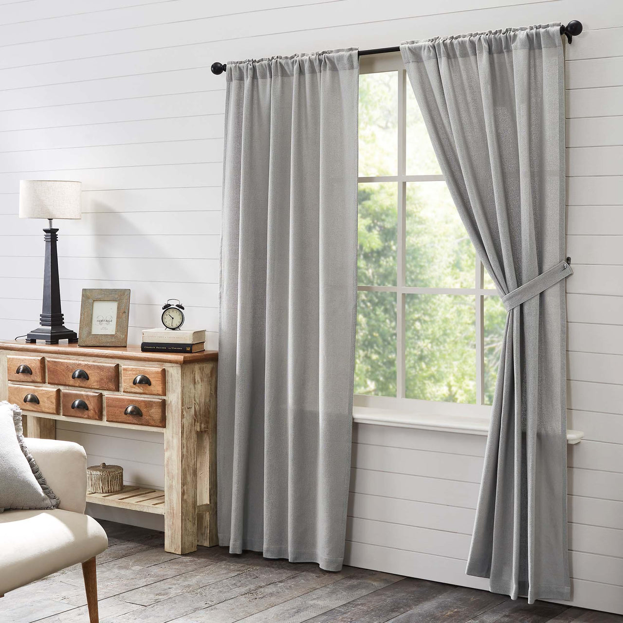 Burlap Dove Grey Panel Set of 2 84x40 VHC Brands - The Fox Decor
