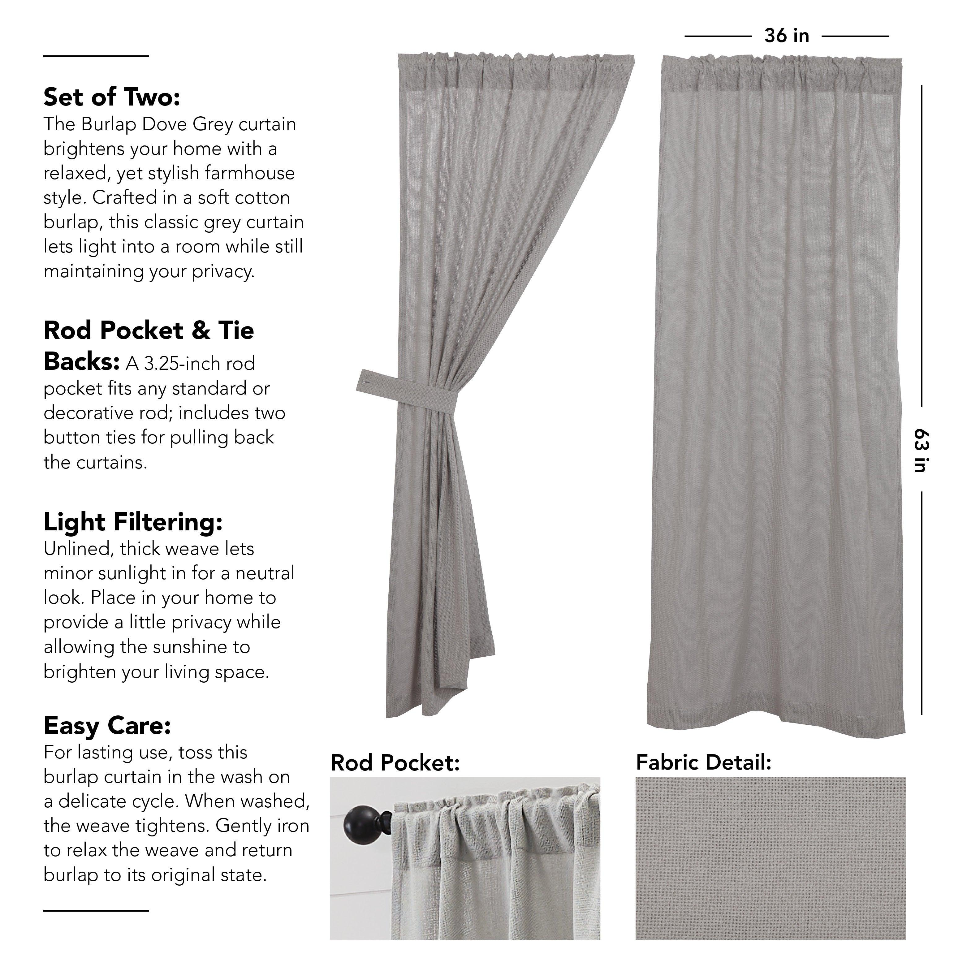 Burlap Dove Grey Short Panel Set of 2 63x36 VHC Brands - The Fox Decor