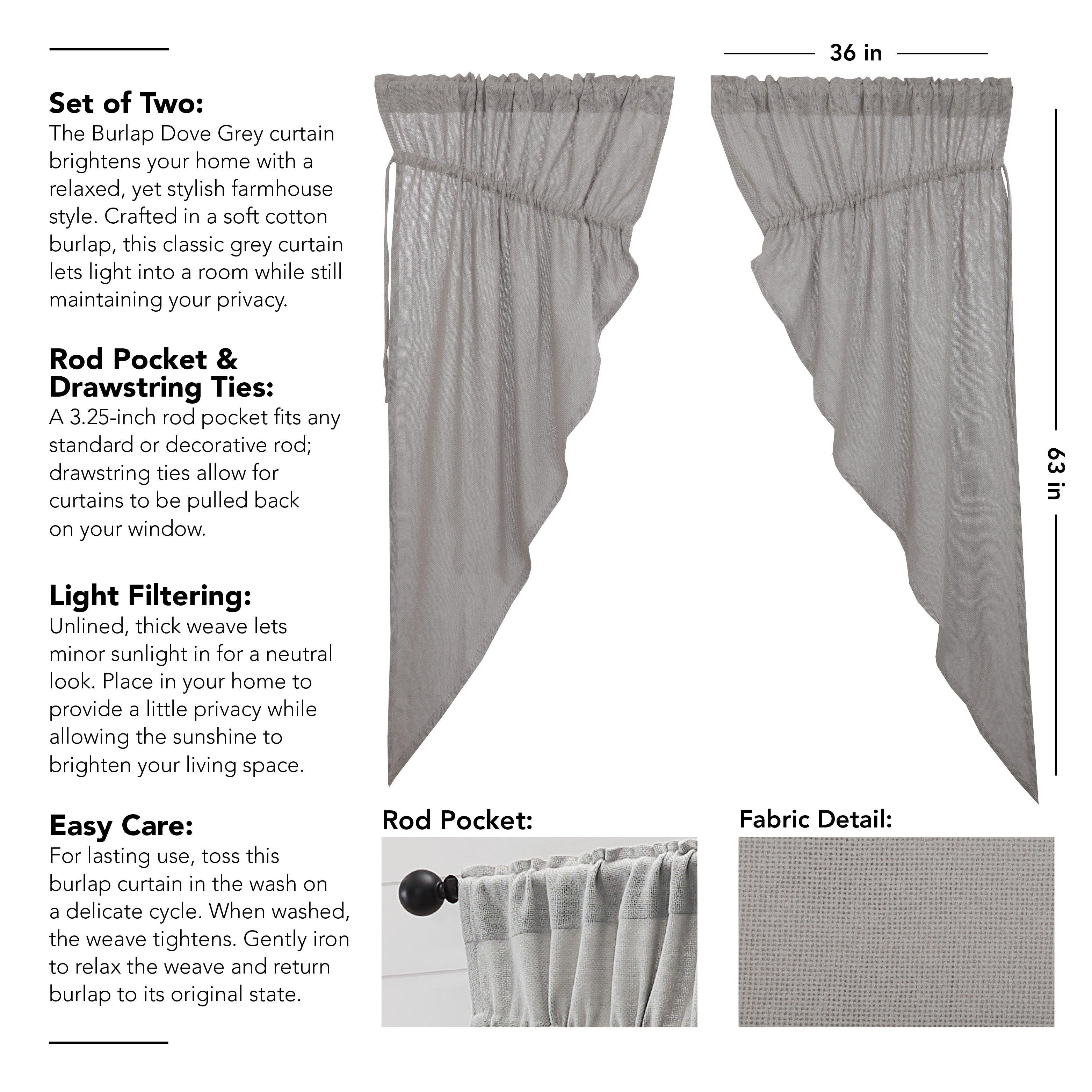 Burlap Dove Grey Prairie Short Panel Set of 2 63x36x18 VHC Brands - The Fox Decor