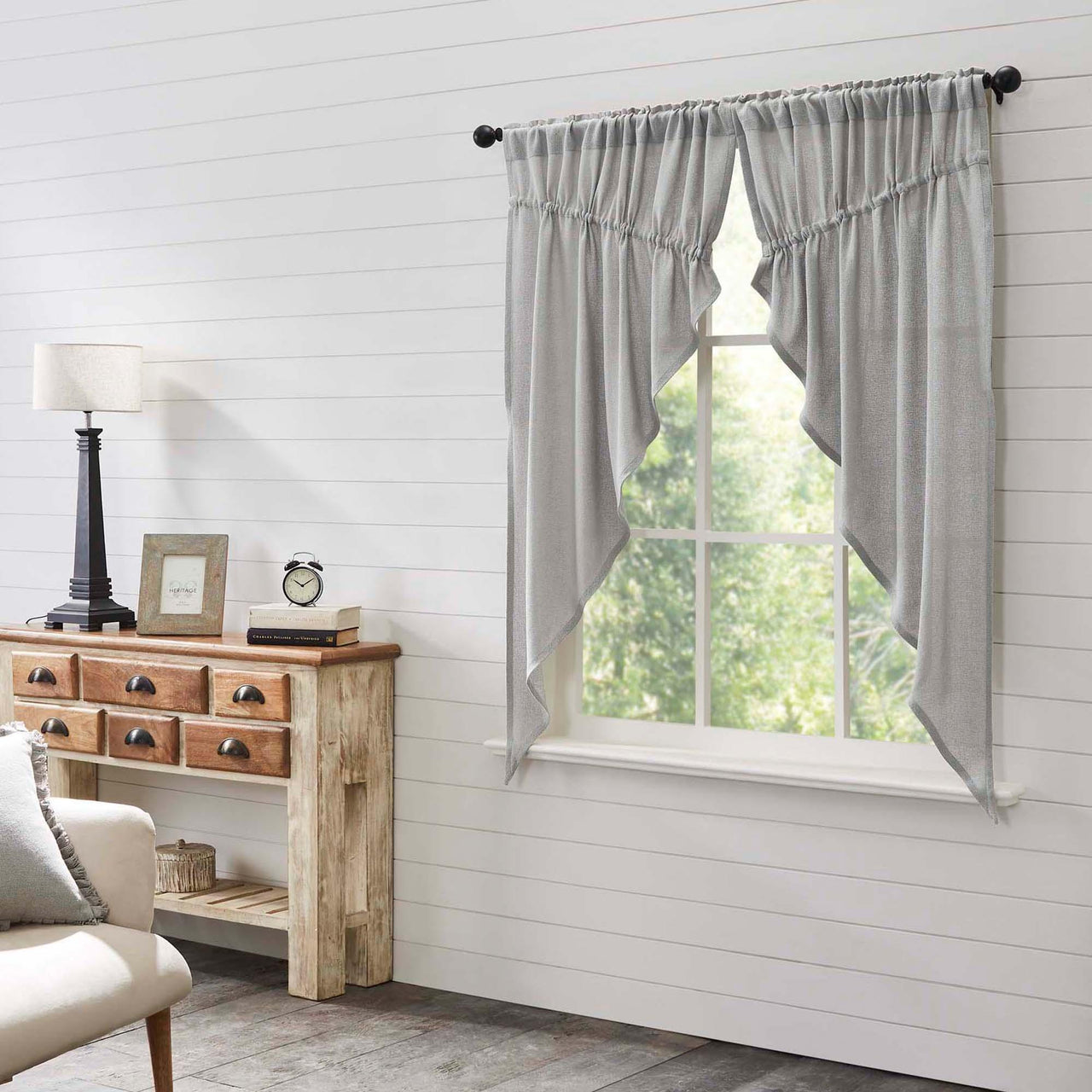 Burlap Dove Grey Prairie Short Panel Set of 2 63x36x18 VHC Brands - The Fox Decor