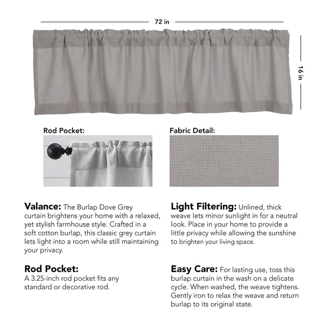 Burlap Dove Grey Valance 16x72 VHC Brands - The Fox Decor