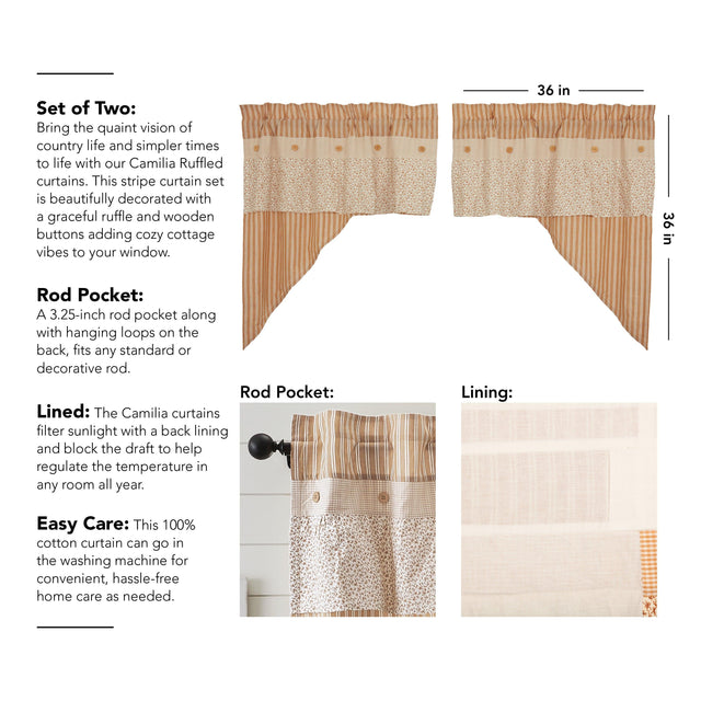 Camilia Ruffled Swag Set of 2 36x36x16 VHC Brands - The Fox Decor