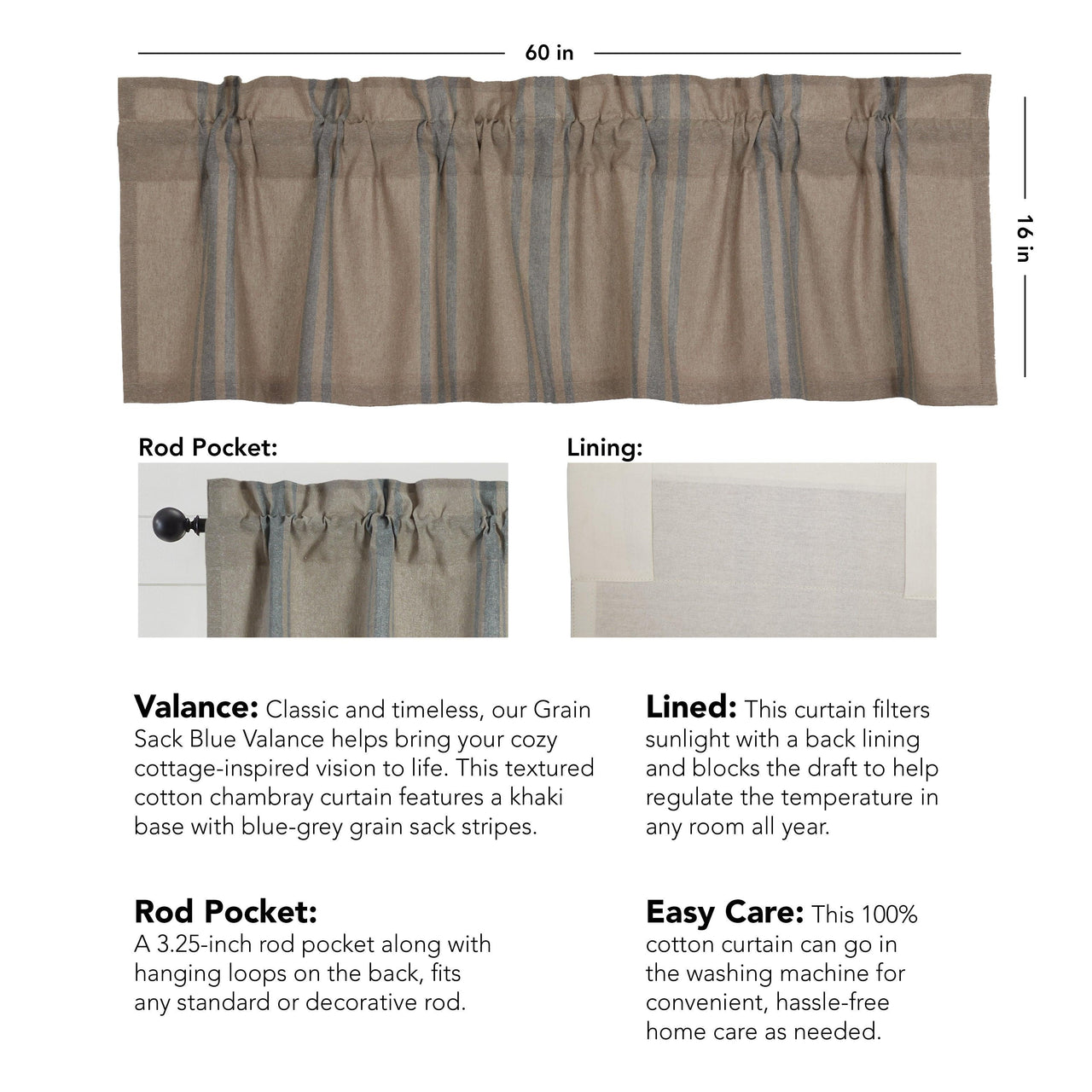 Grain Sack Blue Valance 16x60 VHC Brands - The Fox Decor