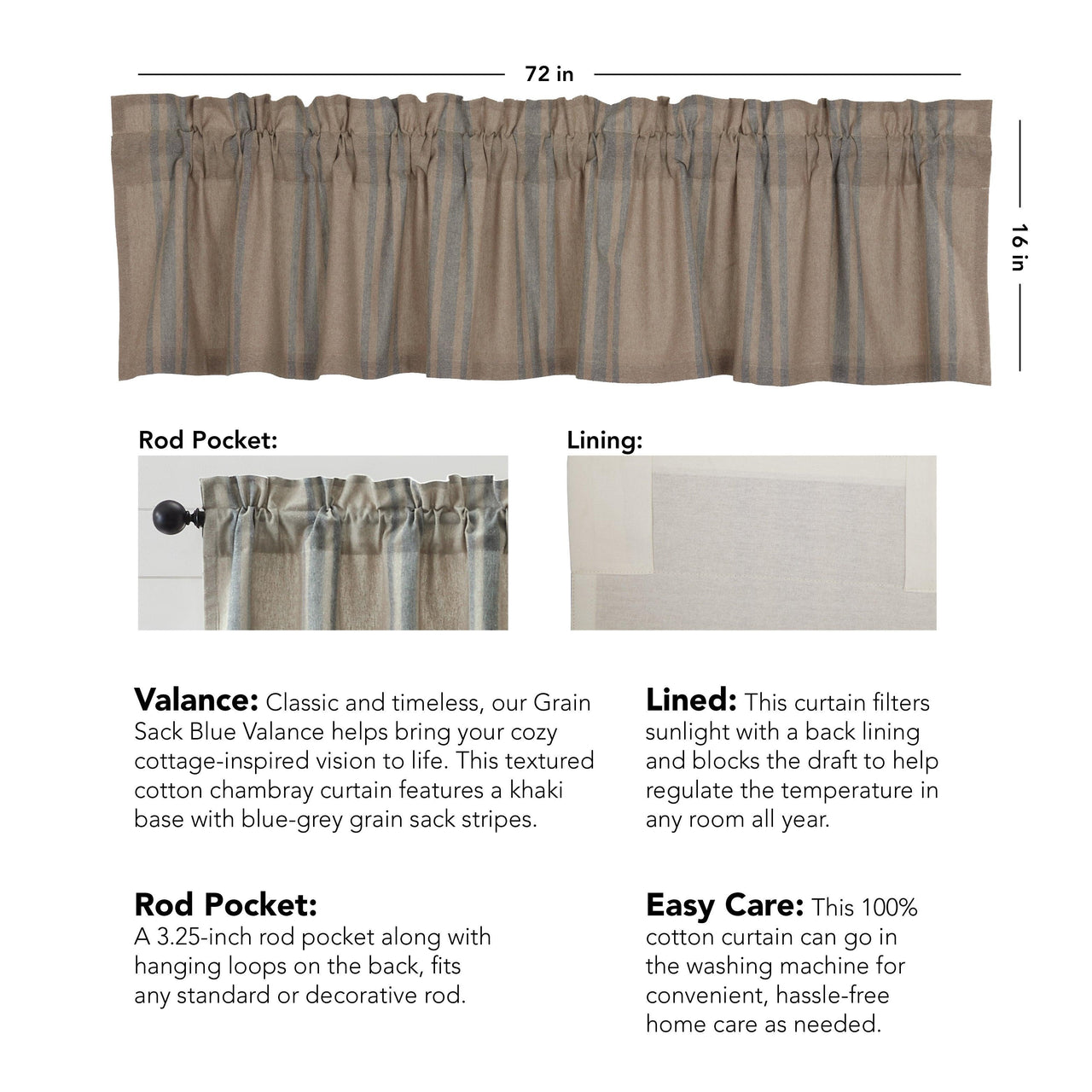 Grain Sack Blue Valance 16x72 VHC Brands - The Fox Decor