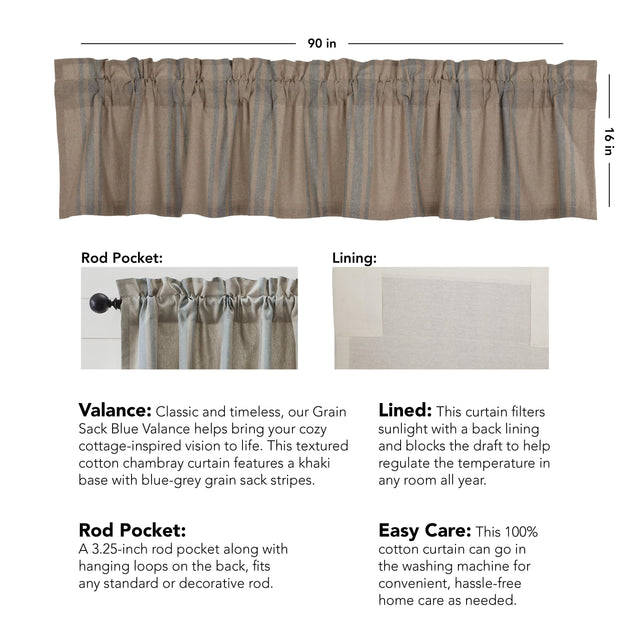 Grain Sack Blue Valance 16x90 VHC Brands - The Fox Decor
